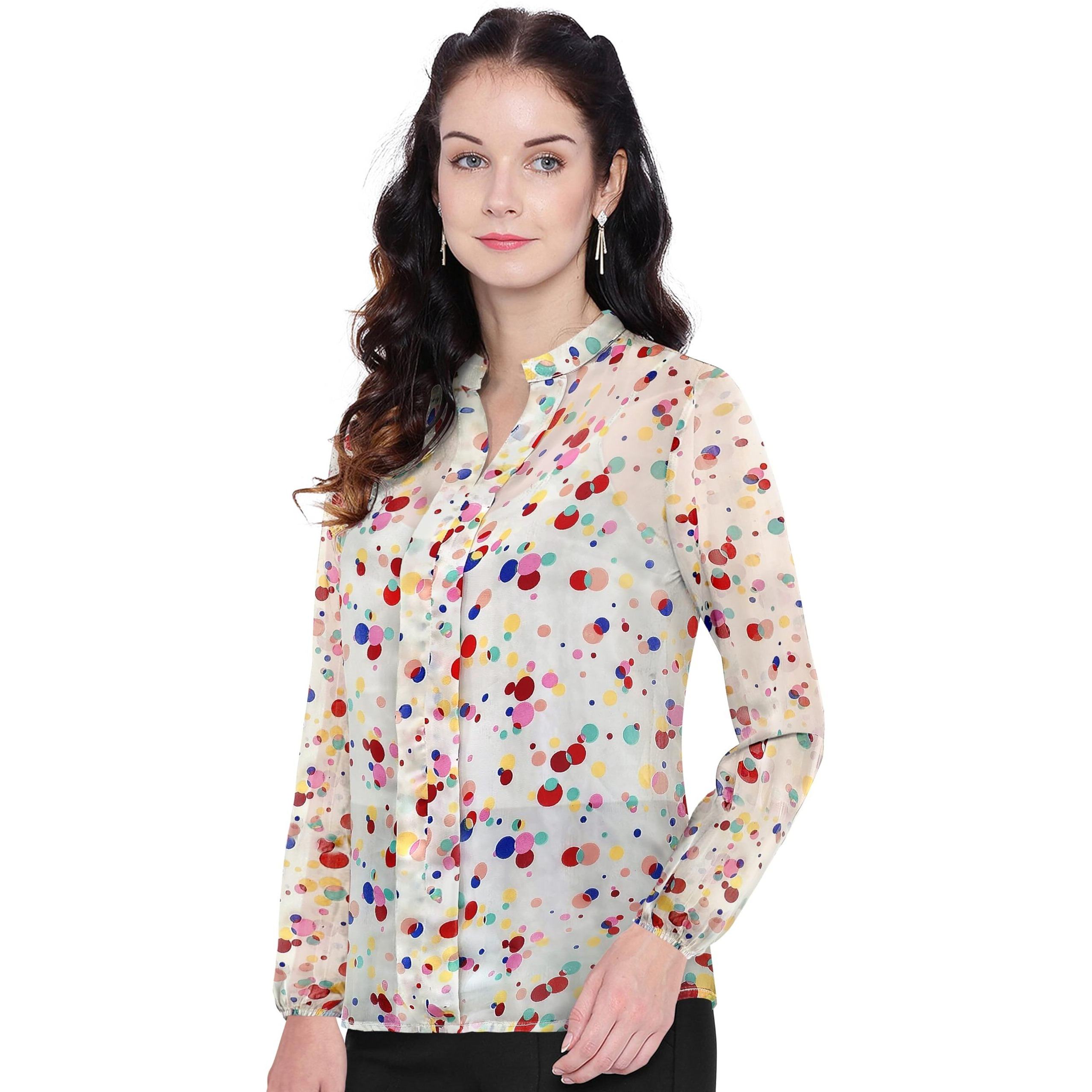 Toochki Women's Polka Dots Regular Fit Shirt (Toochki198-Tp-N_Off White