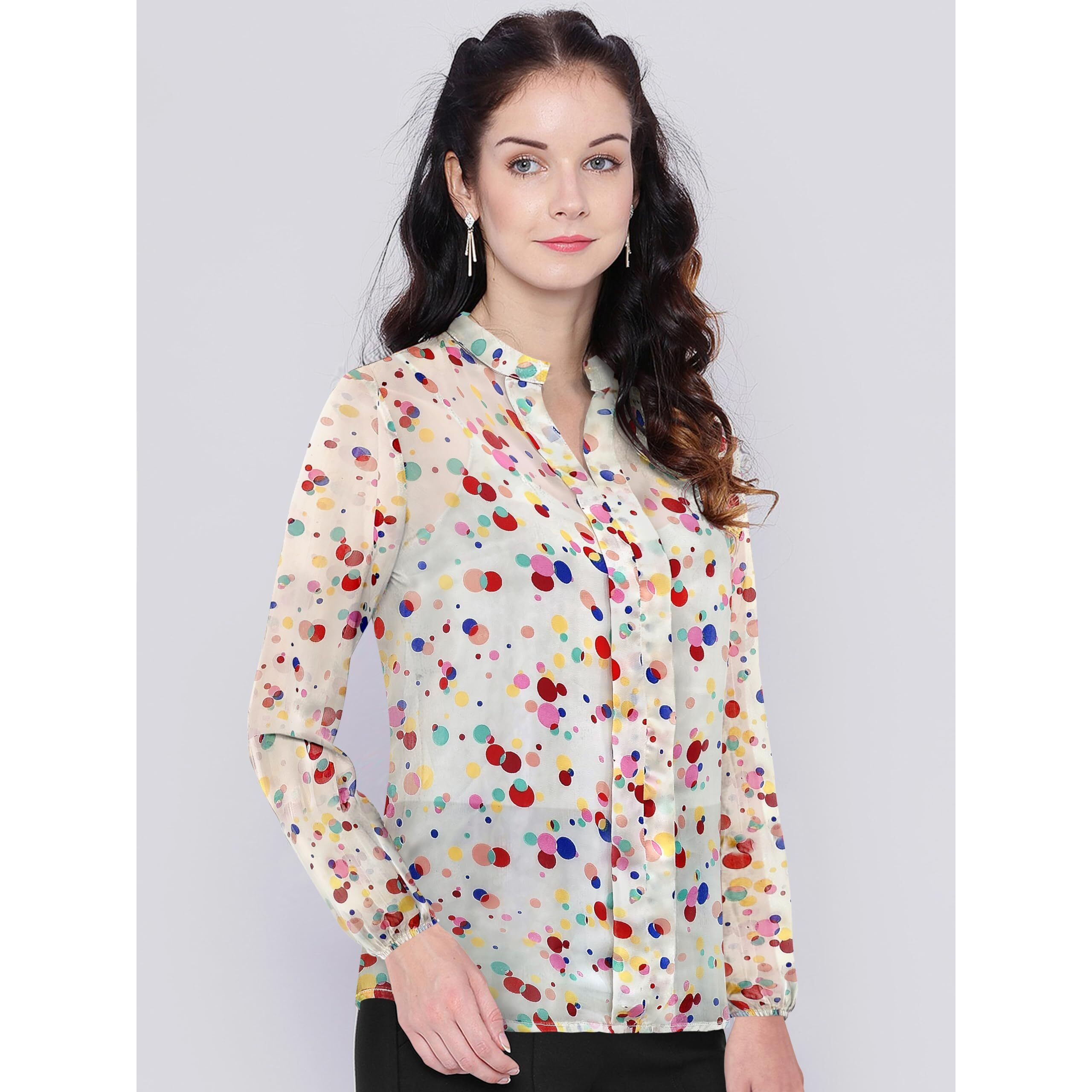 Toochki Women's Polka Dots Regular Fit Shirt (Toochki198-Tp-N_Off White