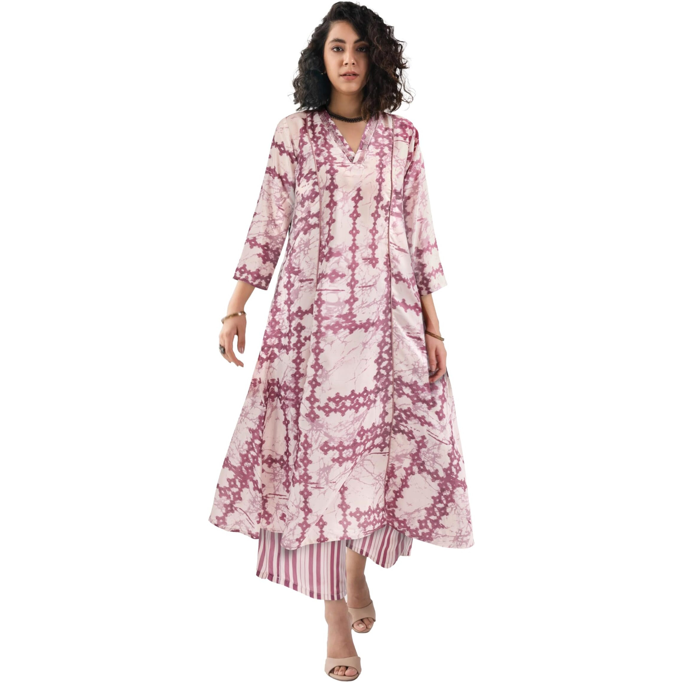 Toochki Kurta Set For Women | Two Piece Kurta Set | Ethnic Kurta Set | Latest Women Kurta Set | Flared Kurta Set | Trendy Long Kurta Set | Embellished Work In Neck Off White