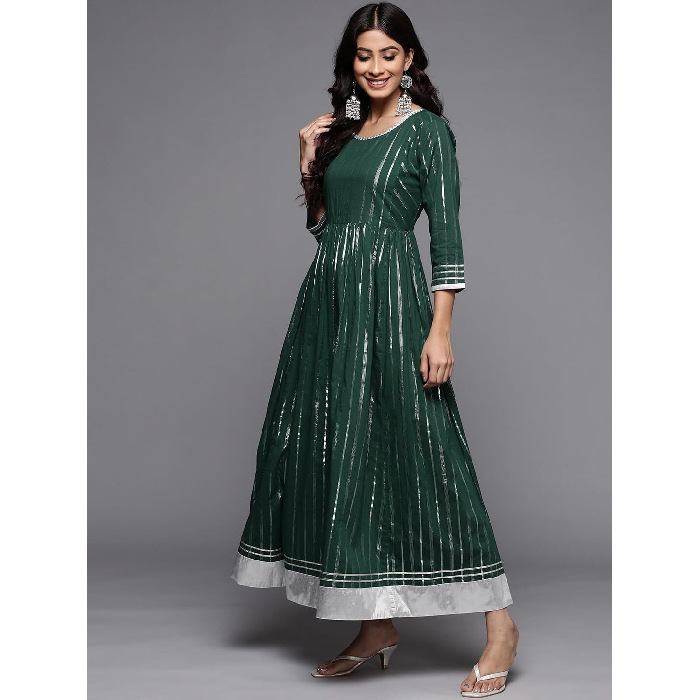 Varanga Women Green Dress With Tie Up Detailing On Neck