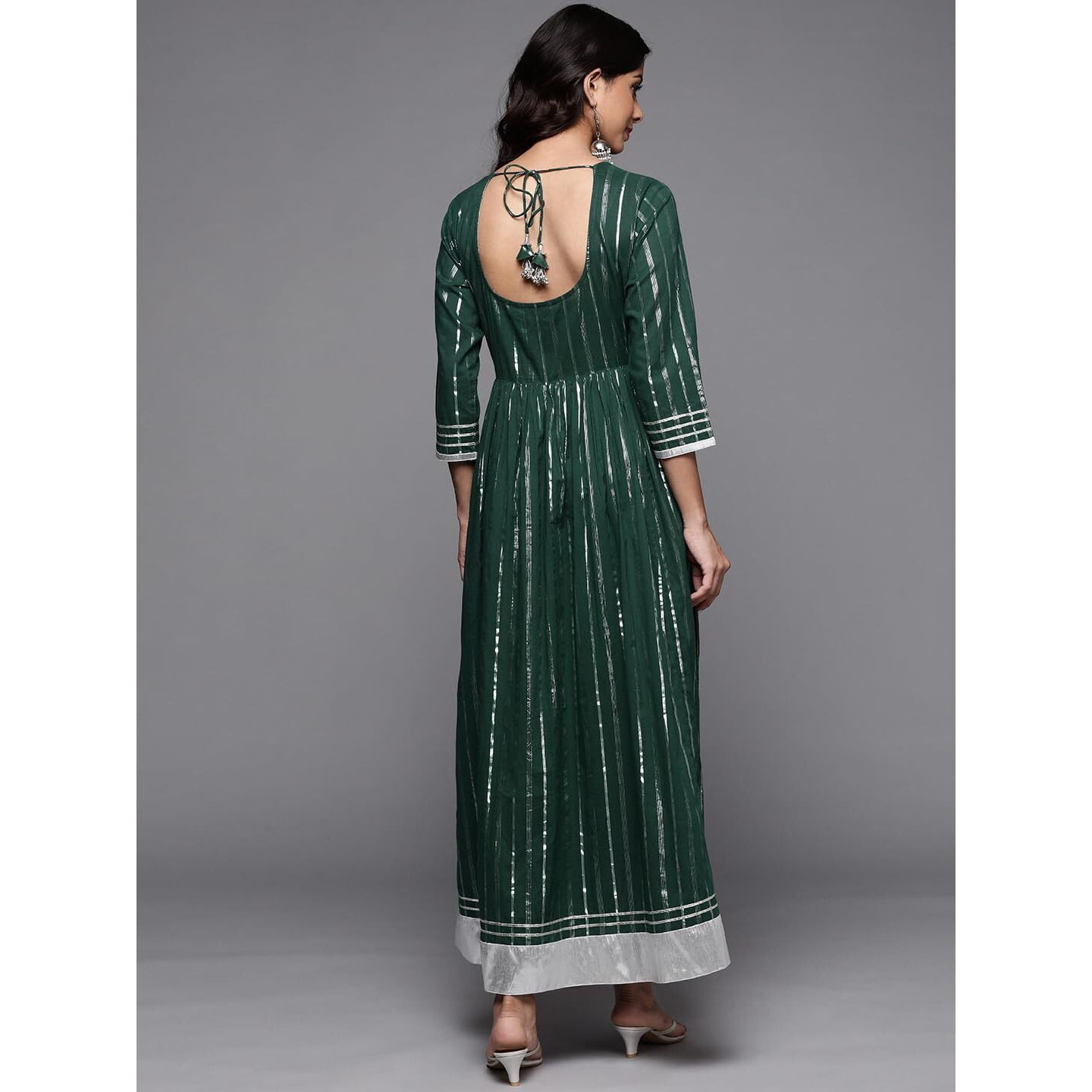 Varanga Women Green Dress With Tie Up Detailing On Neck