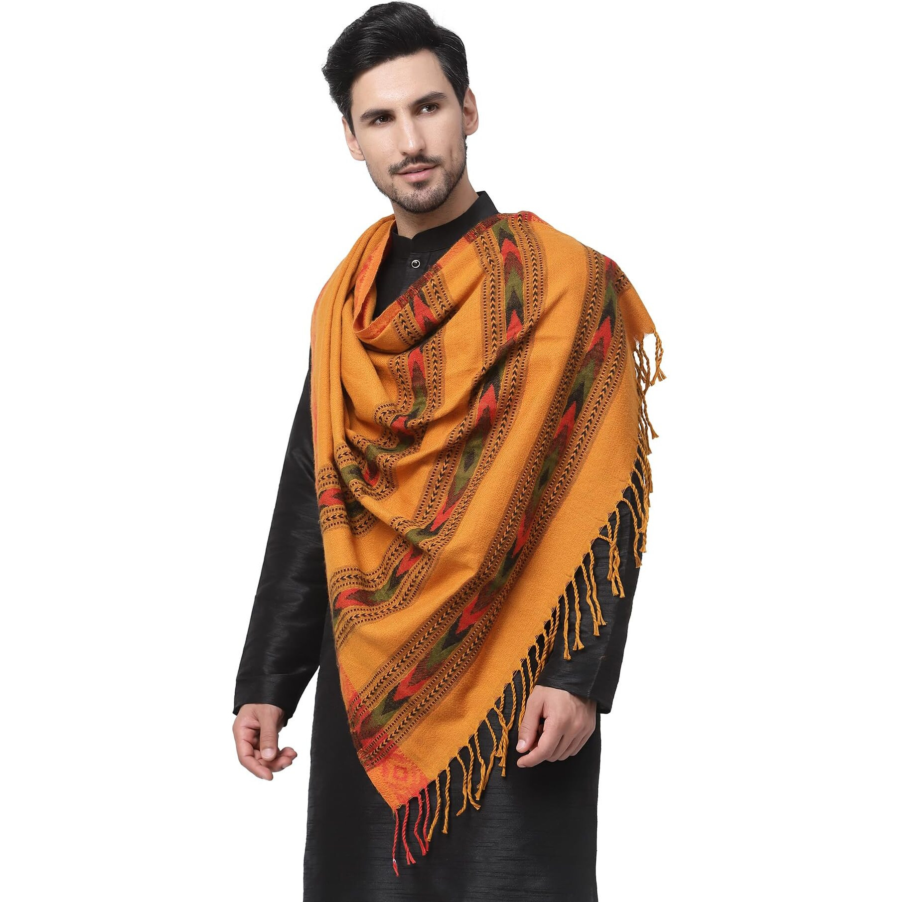 Weavers Villa Men's Woolen Shawl (Ms-500, Mustard), 100Cm X 200Cm