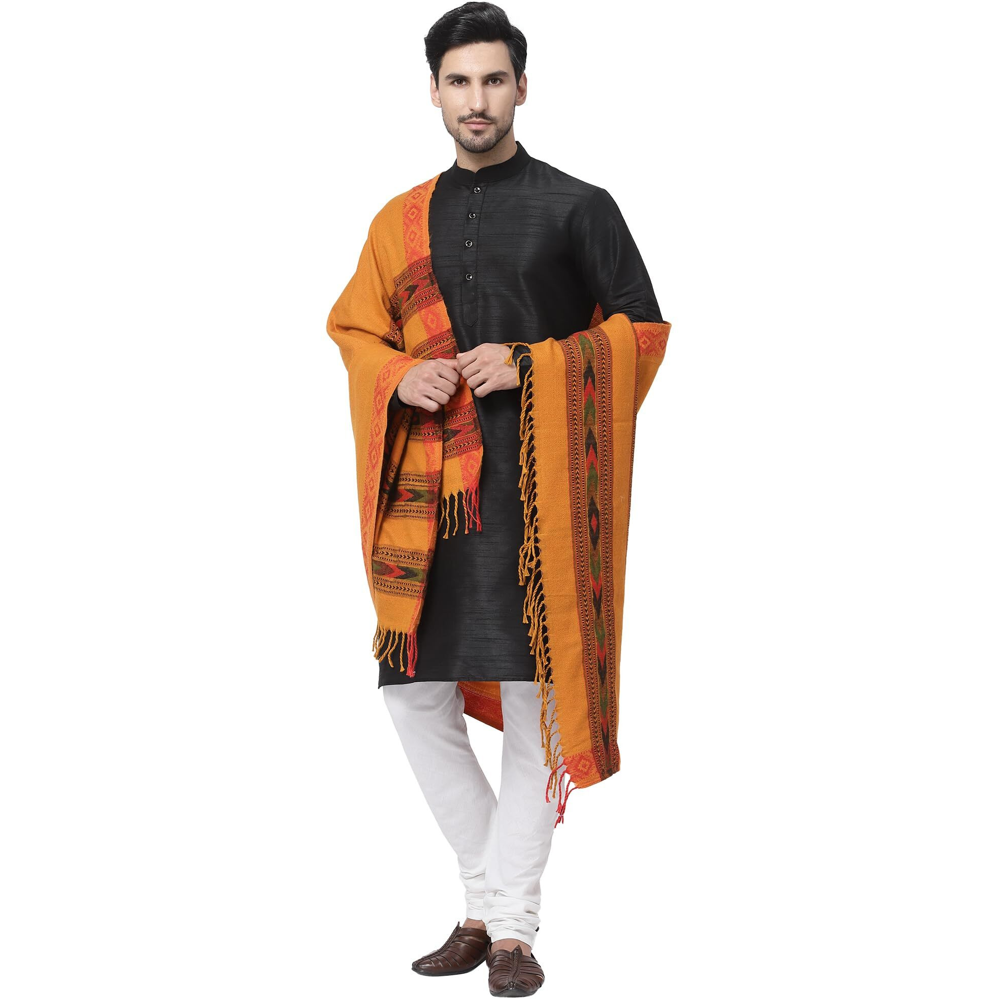 Weavers Villa Men's Woolen Shawl (Ms-500, Mustard), 100Cm X 200Cm