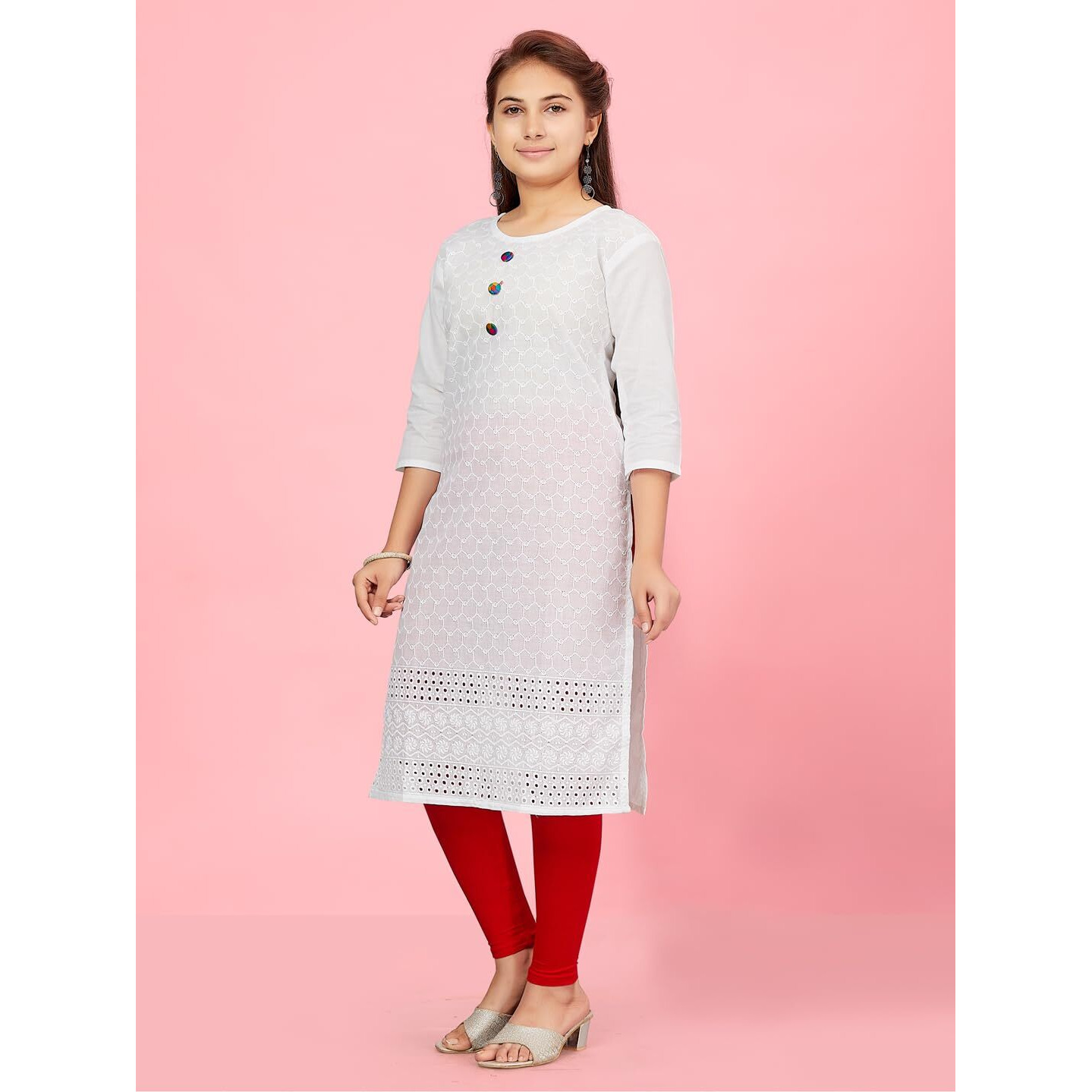 Aarika Girls White Colour Cotton Embroidery Kurti (Kurti-K-181-White-32)