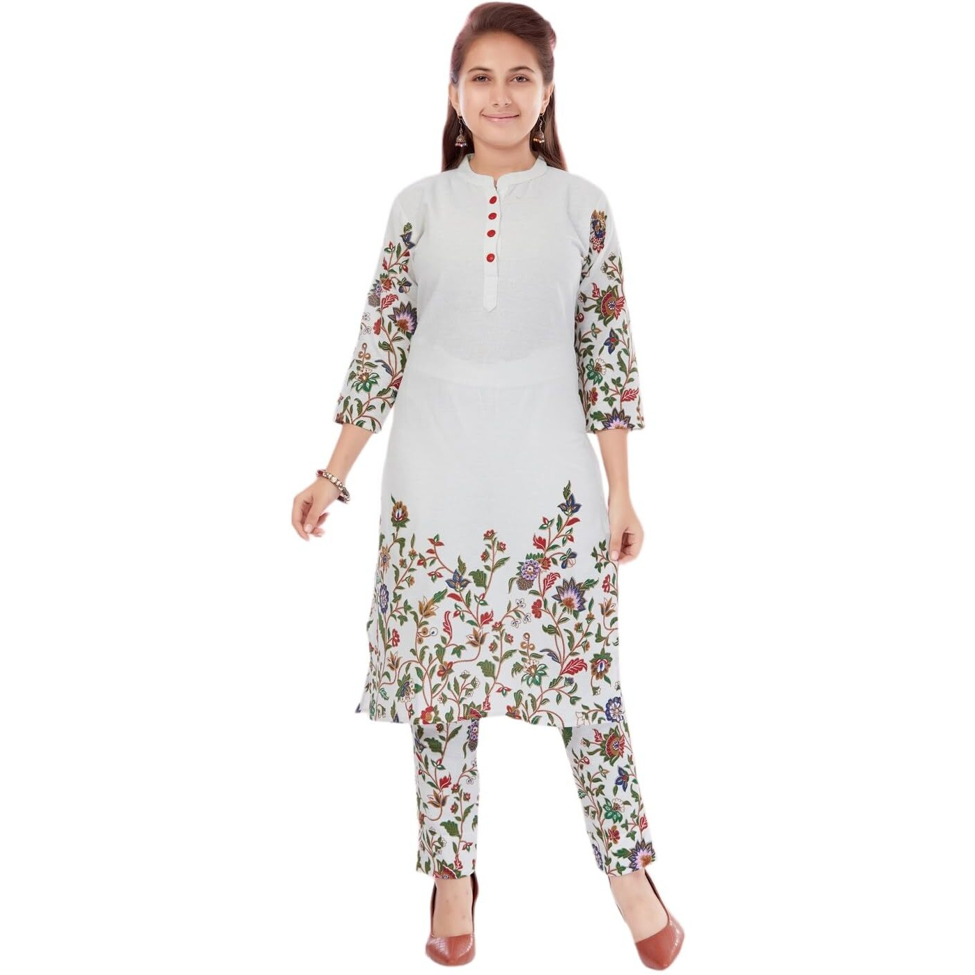 Aarika Girls White Colour Cotton Printed Kurti (Kurti-K-Tr-02-White-40)