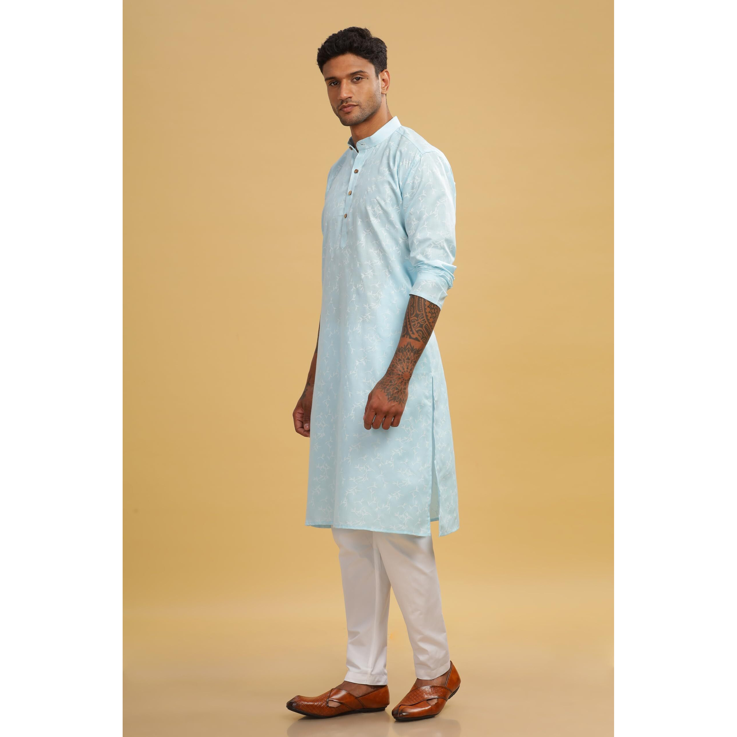 Be Active Men's Cotton Regular Kurta (C-599-2_Blue-1
