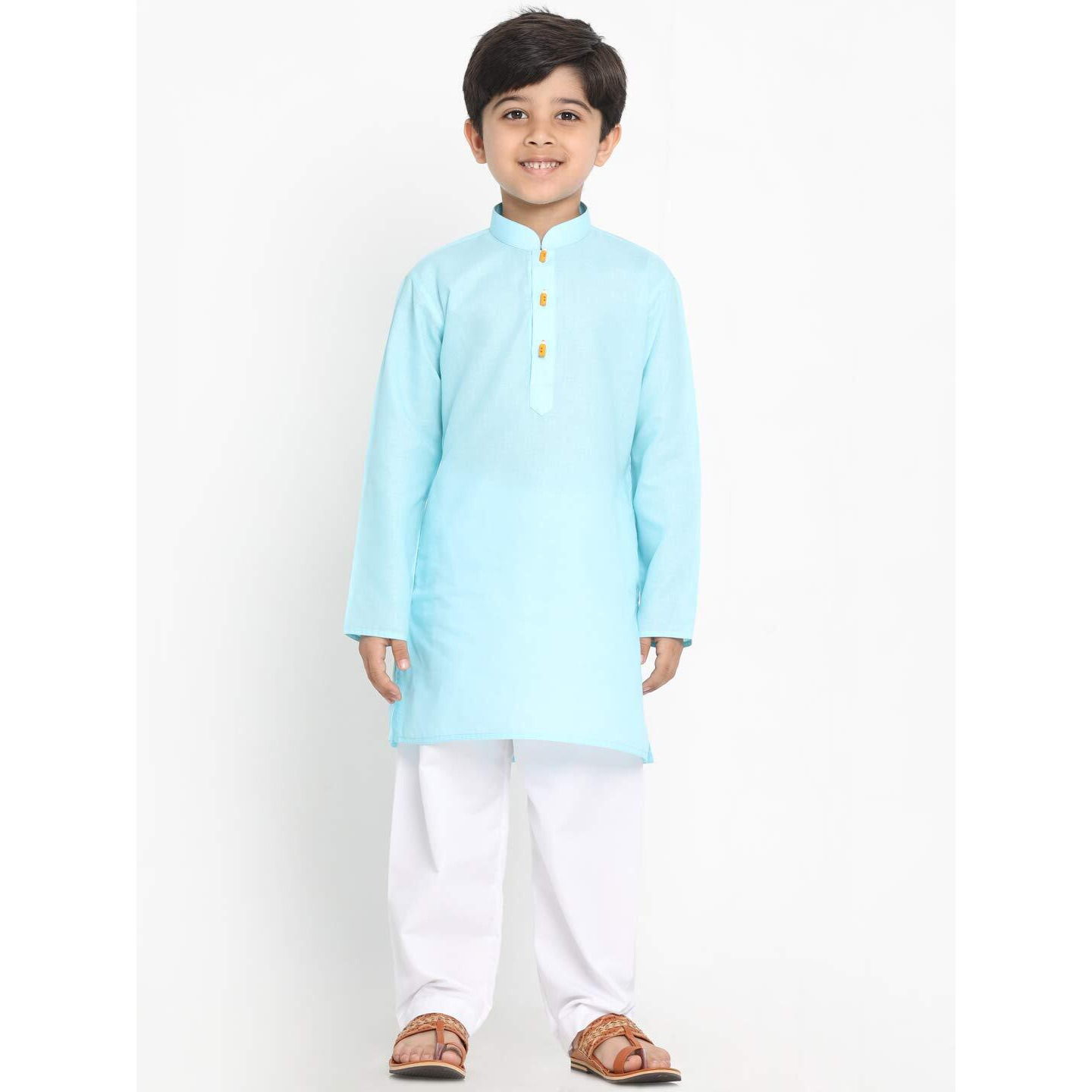 Jbn Creation Boys Cotton Blend Blue And White Kurta Pyjama Set - Ethnic Elegance For Festivals | Comfortable Classic Collar Full Sleeves Kurta For Kids_Jbnbk066Aqnpwh_26