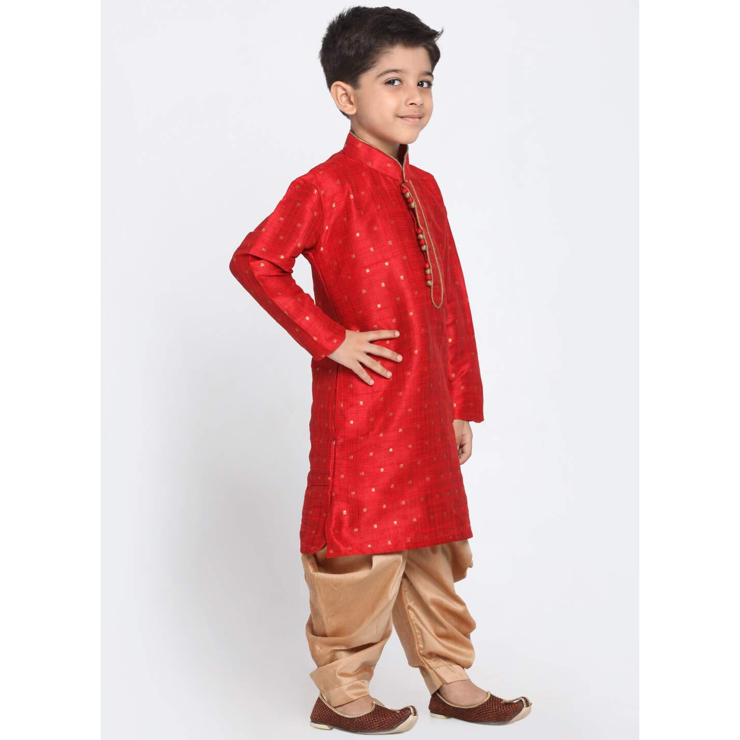 Jbn Creation Boys' Maroon And Rose Gold Silk Blend Kurta And Dhoti Pant Set (Vasbk023Mancdrg, For 7-8 Years)