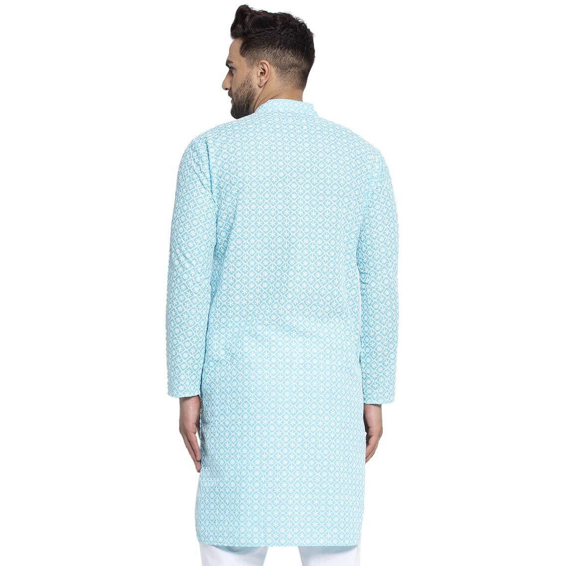 Jompers Men's Embroidered Pure Cotton Kurta. (Sky,M)