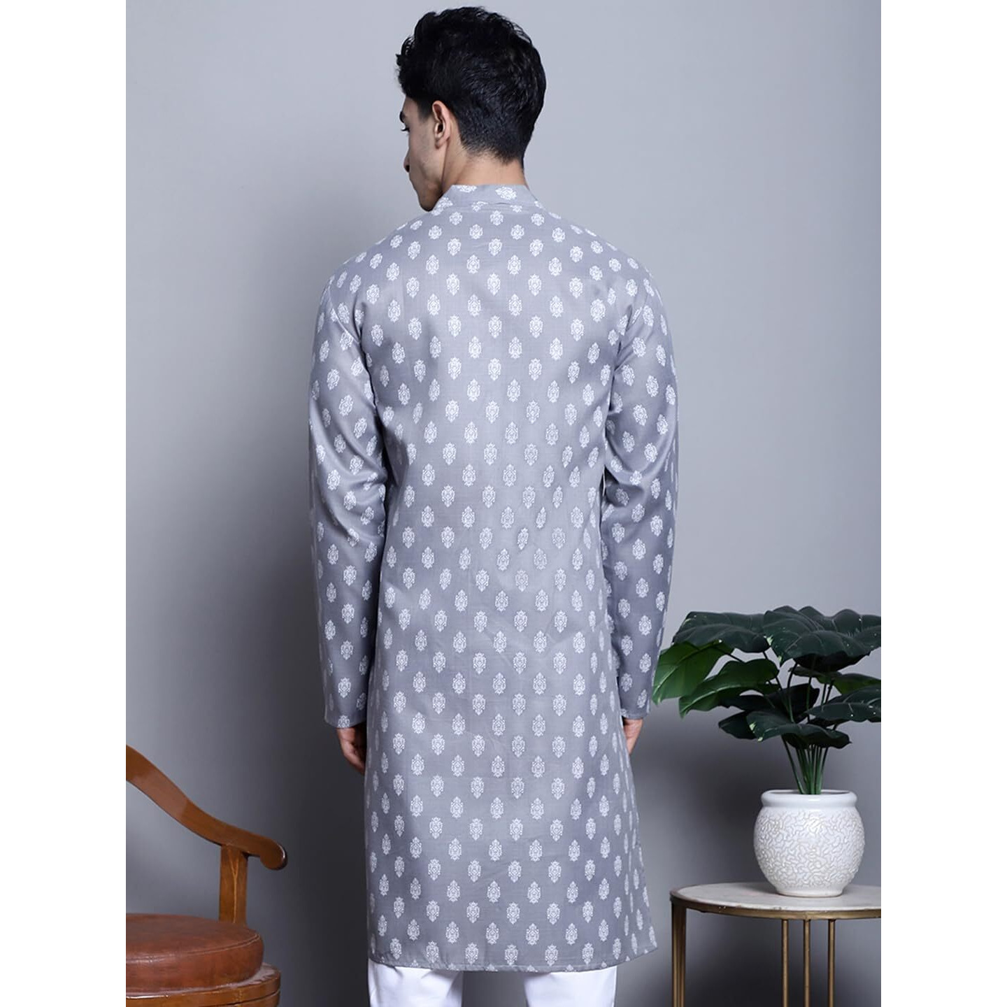 Jompers Men's Cotton Floral Printed Kurtas (Dark-Grey, M)
