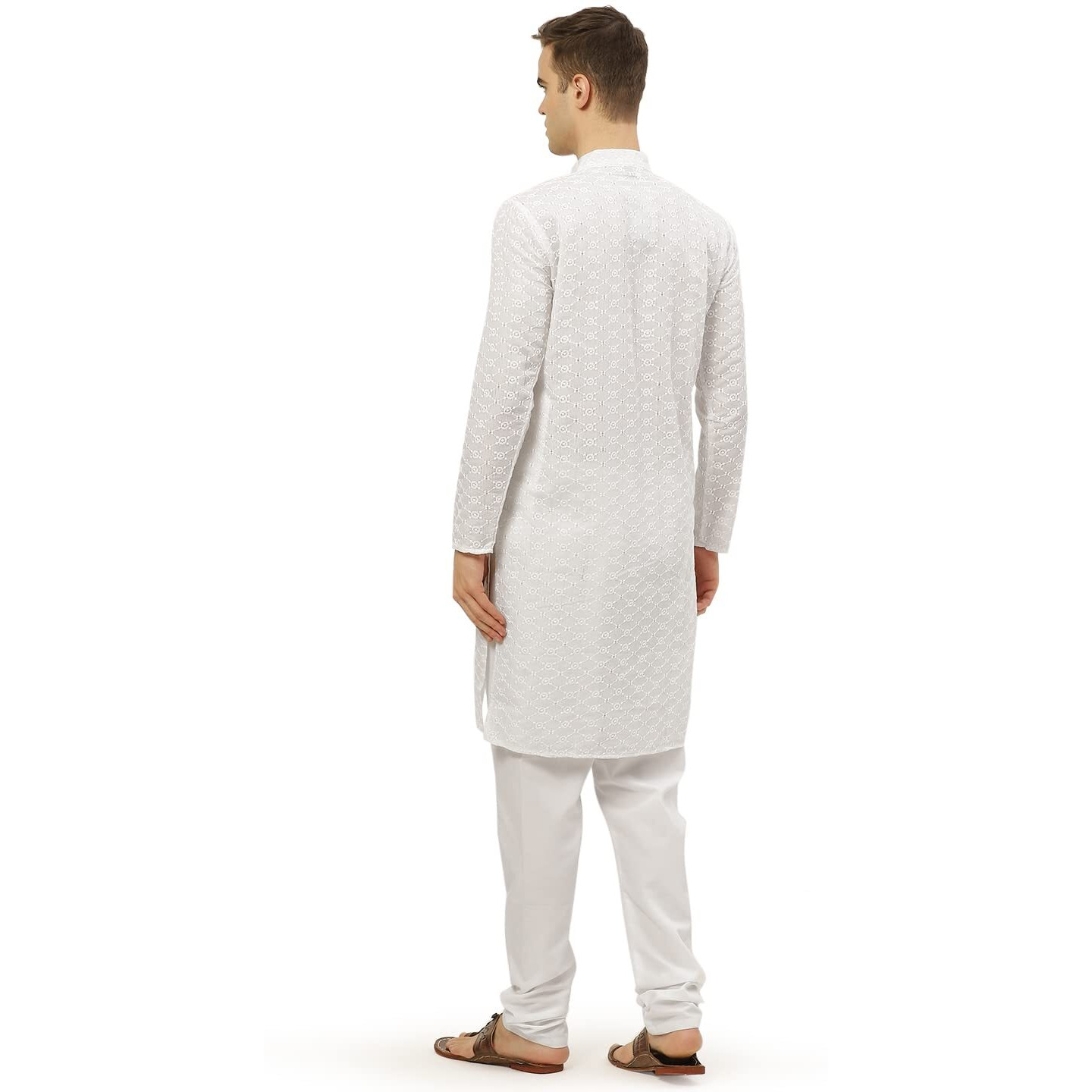 Jompers Men's White Embroidered Straight Kurta Pyjama Set. (White, Xl)