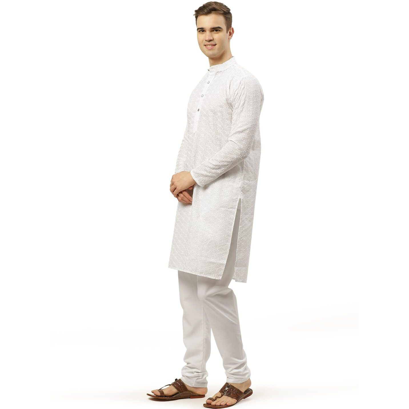 Jompers Men's White Embroidered Straight Kurta Pyjama Set. (White, Xl)