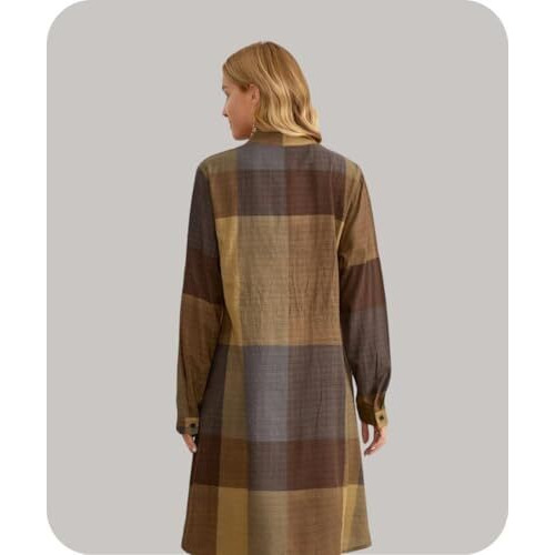 Leriya Fashion Western Dress || Rayon Color Block Half Button Front Dress For Women || Long Cuff Sleeve & Stand Collared Neck Tunic Dress || Office || Summer Dresses For Women. (Small, Mustard)