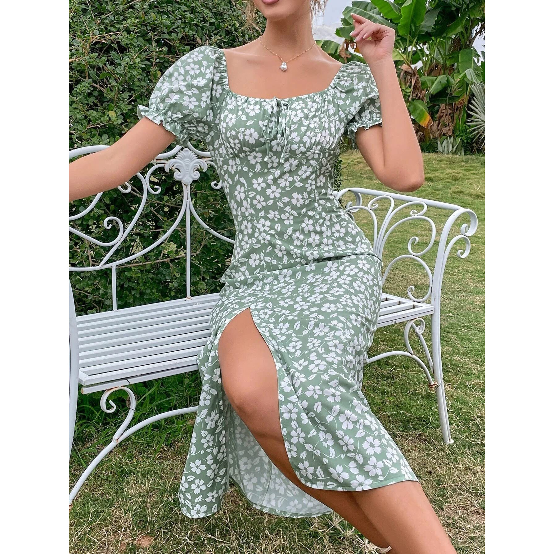 Leriya Fashion Women's Rayon Women Western Midi Casual Dress Regular Fit Lf-Wd-1039 (Lf-Wd-1039_Green_Small)