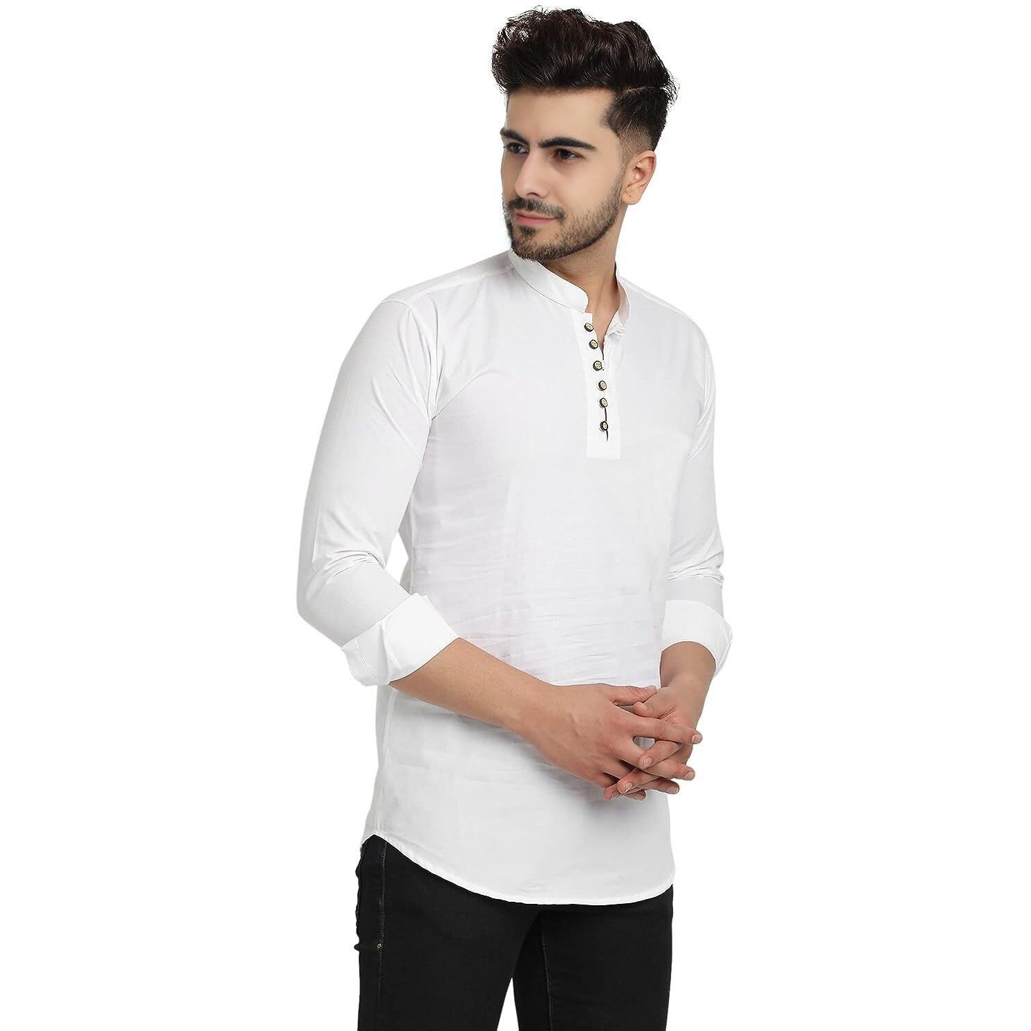 Lookmark Men's Trendy Pure Cotton Solid Casual White Color Short Kurta(Kurta 08 White-Xxl)