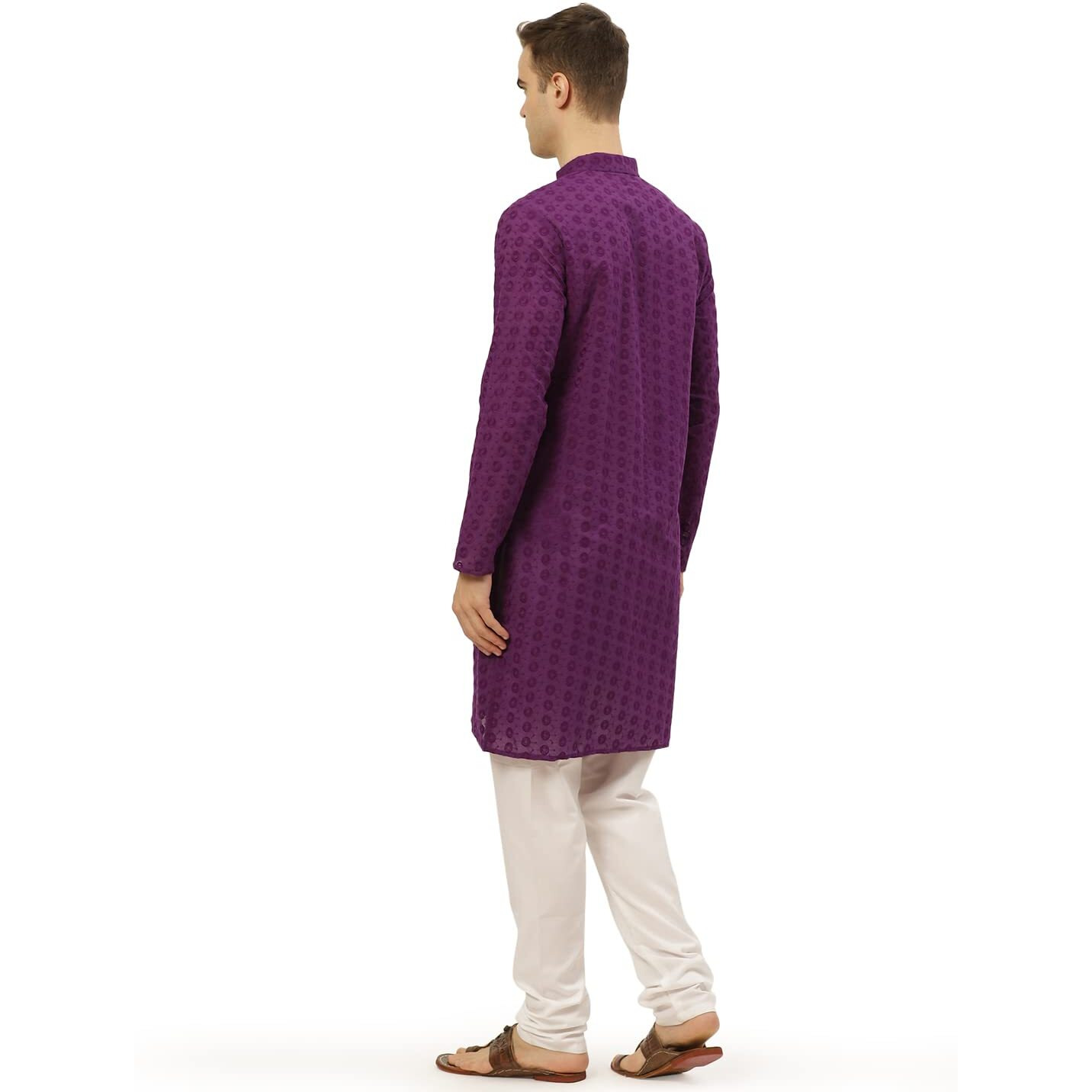 Jompers Men's Purple Embroidered Straight Kurta Pyjama Set. (Purple, Xxl)