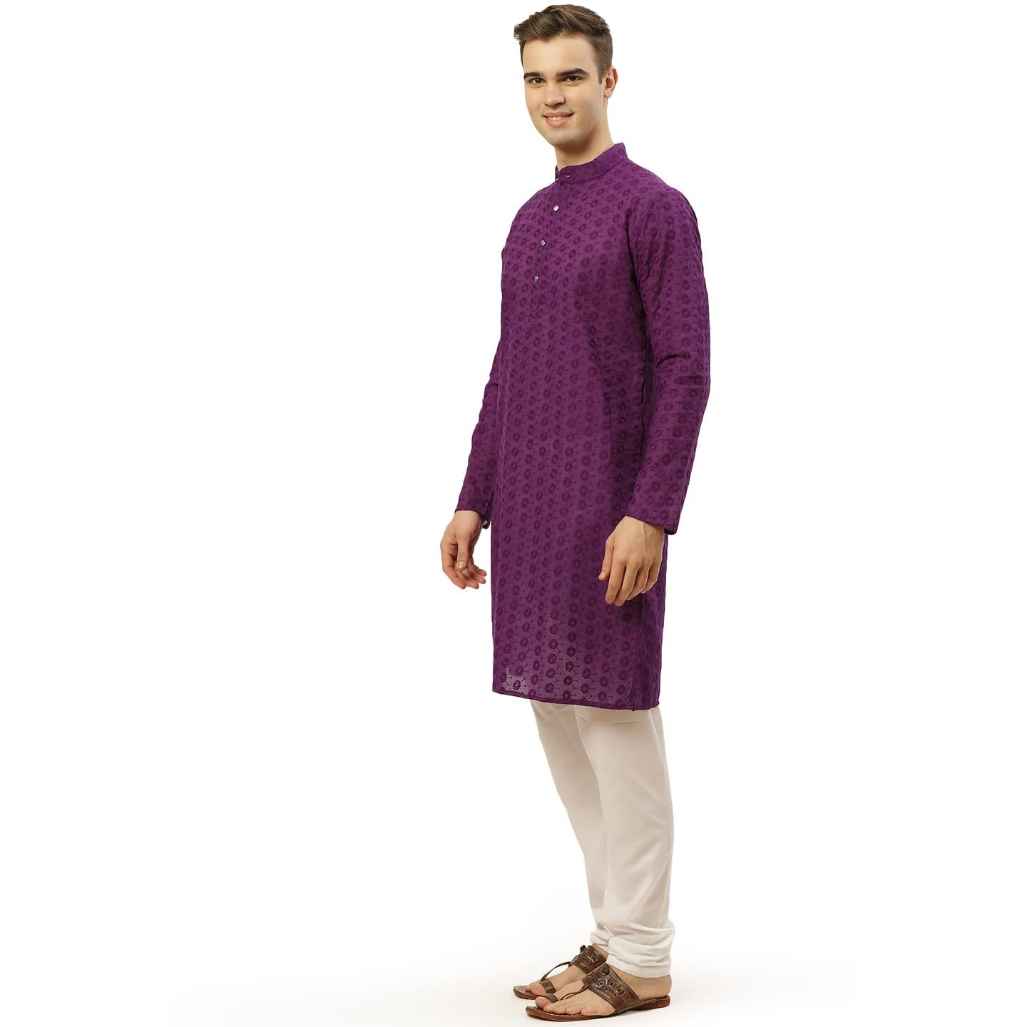 Jompers Men's Purple Embroidered Straight Kurta Pyjama Set. (Purple, Xxl)