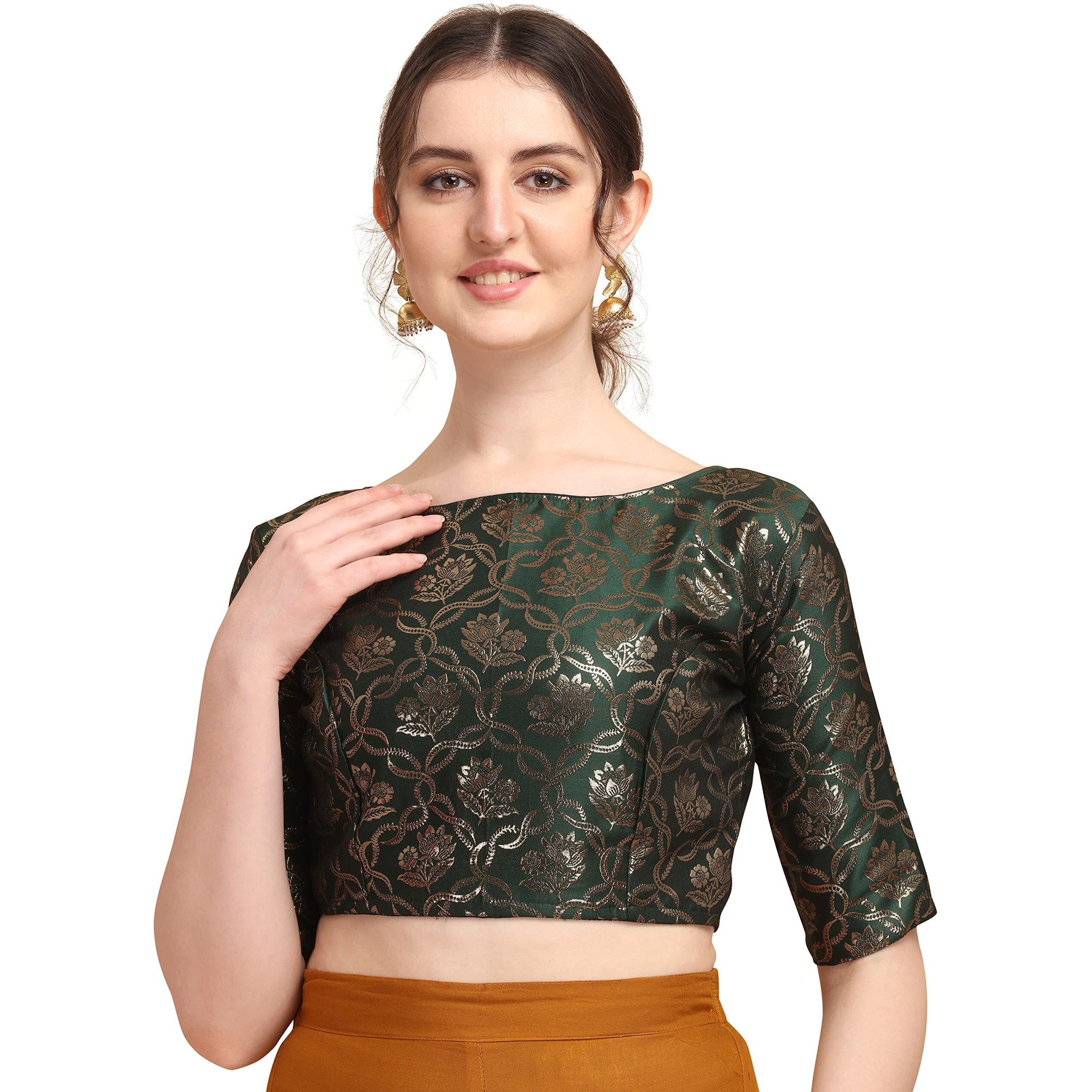 Oomph Jacquard Green Readymade Blouse For Women - Rbbl163S