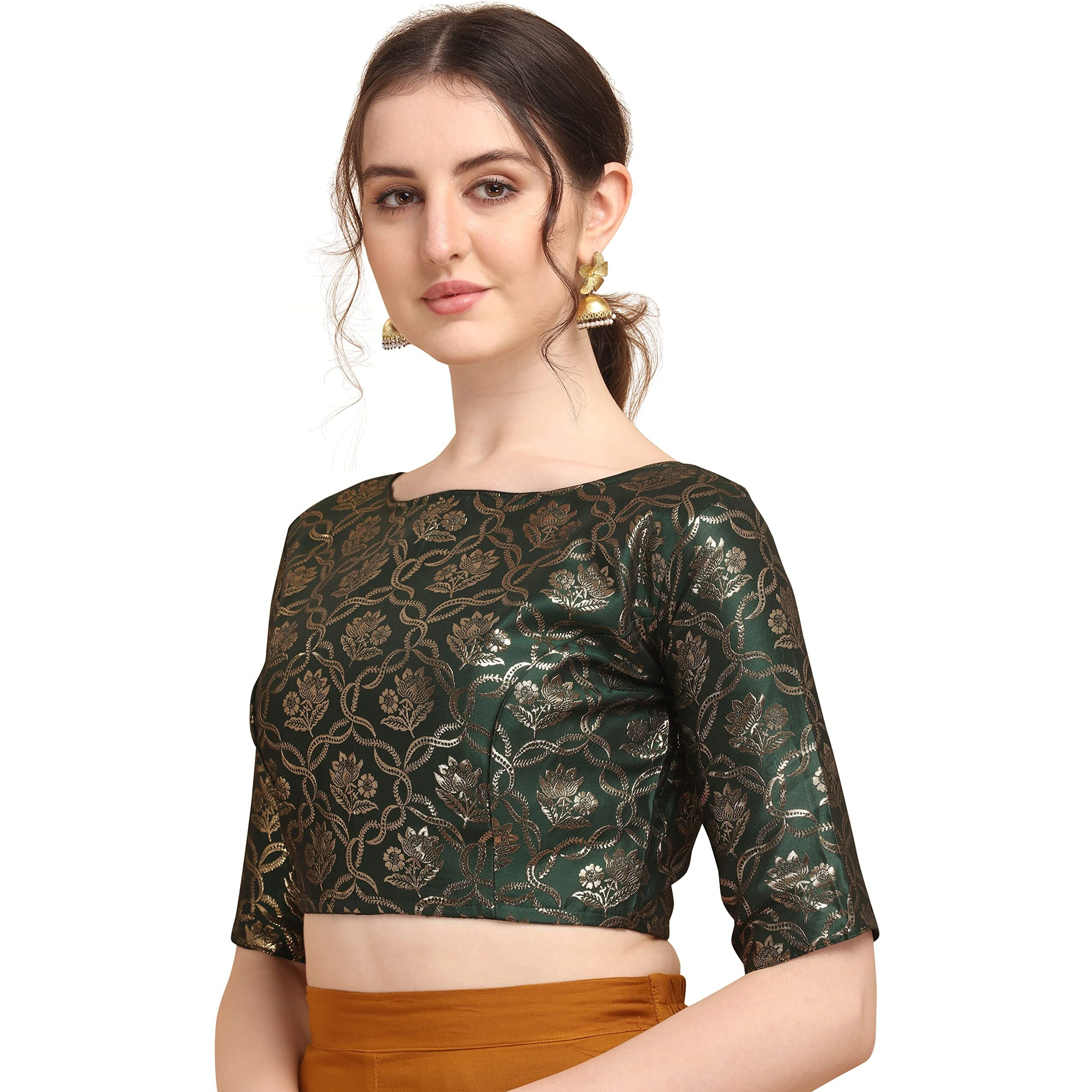 Oomph Jacquard Green Readymade Blouse For Women - Rbbl163S