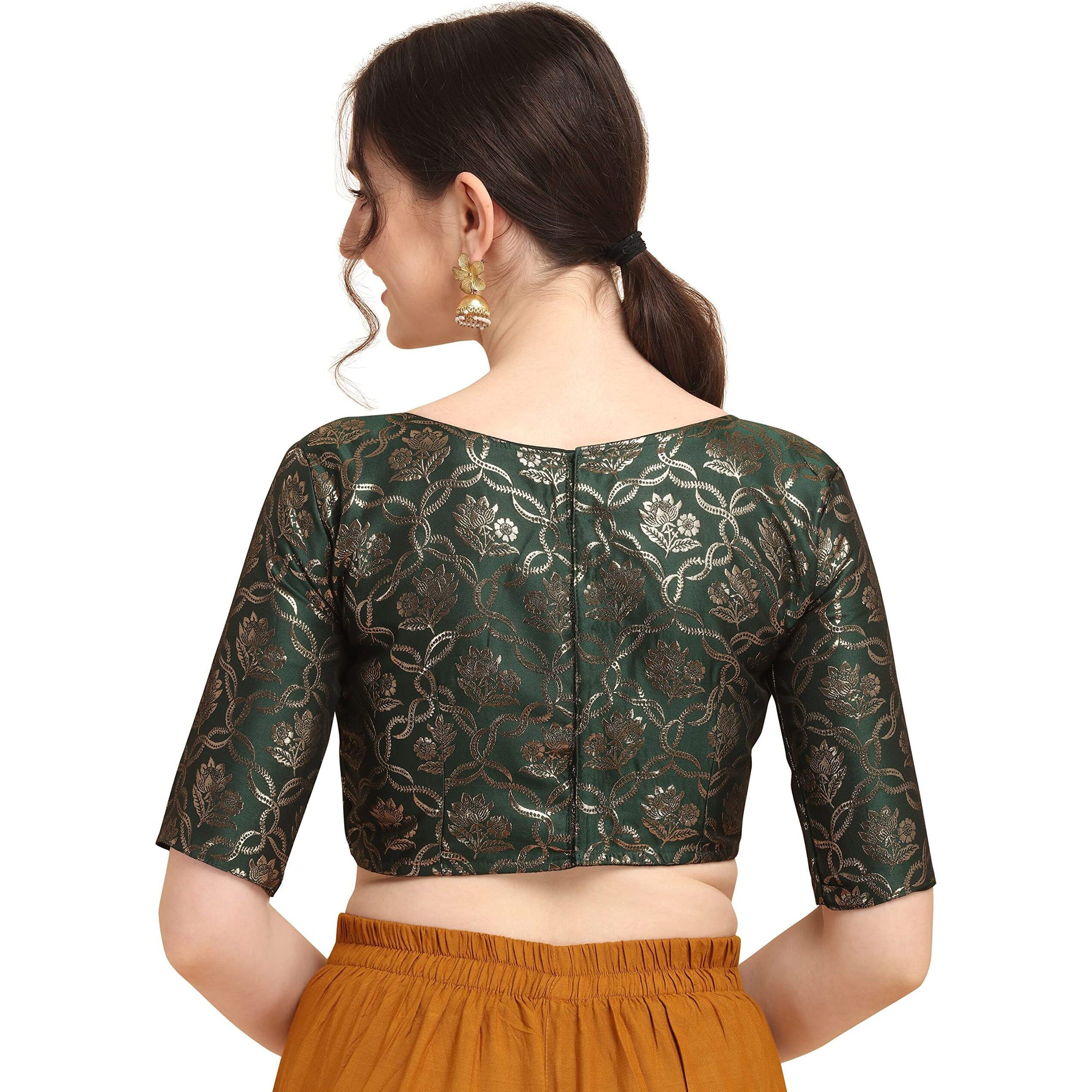 Oomph Jacquard Green Readymade Blouse For Women - Rbbl163S