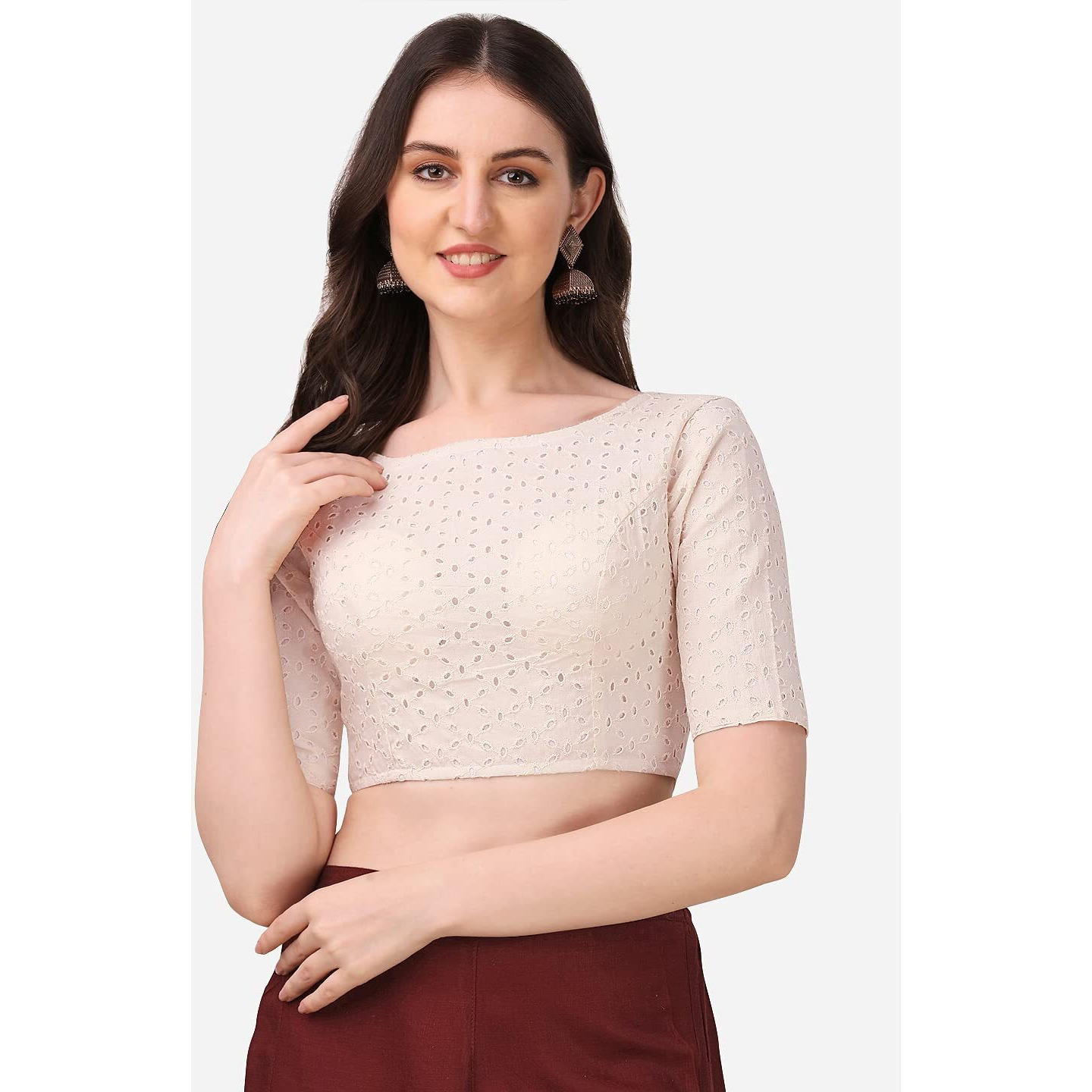 Oomph Traditional Cotton Fabric Blouse For Women | Round Neck., Elbow Length Sleeves | Wedding & Festival Wear | Comfortable & Trendy Ethnic Wear | Readymade Blouse For Saree & Lehenga