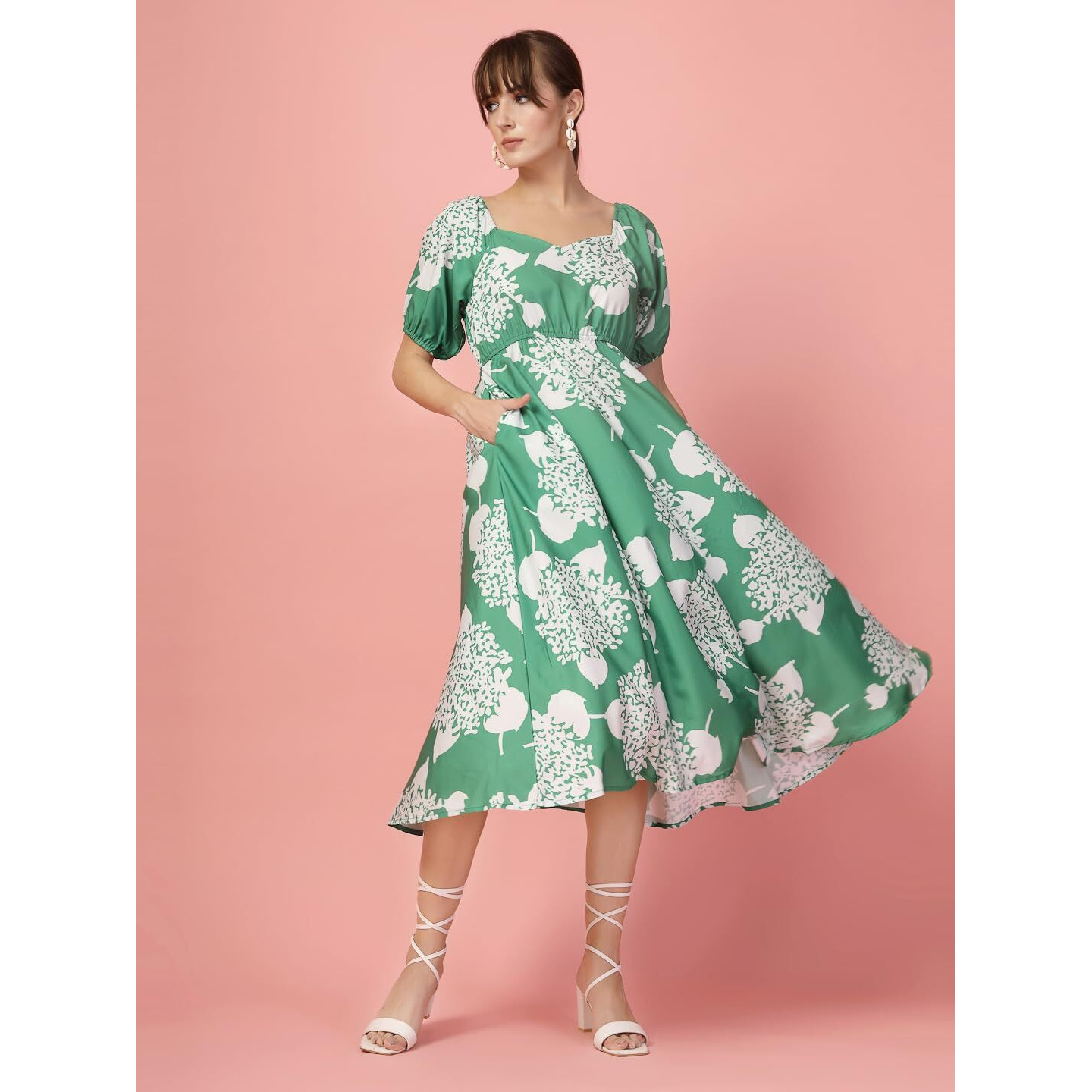 Oomph Flared Dress For Women Stylish | Long One Piece For Women | Puff Sleeve Long Dress | Floral Print Maxi One Piece | Western & Fusion Wear