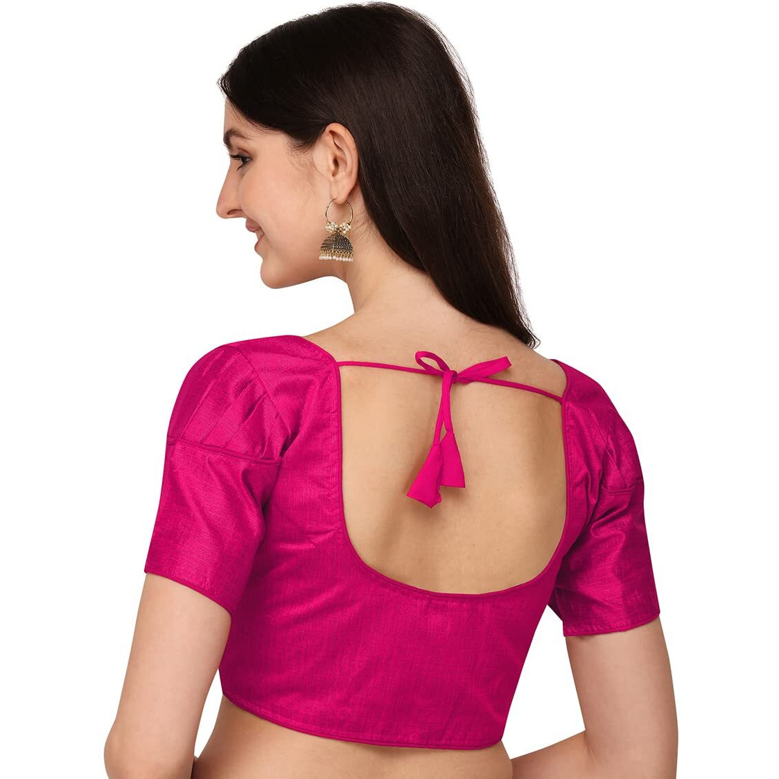 Pujia Mills Women's Silk Puff Sleeve Readymade Saree Blouse