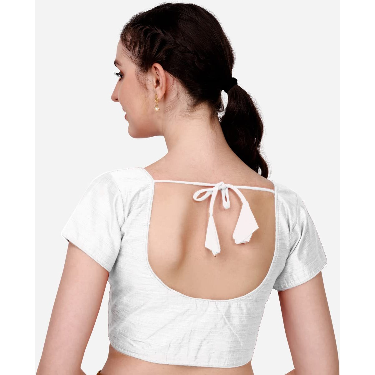 Pujia Mills Women's Silk Solid Short Sleeve Blouse (Kajal 3 Blouse_White_38)