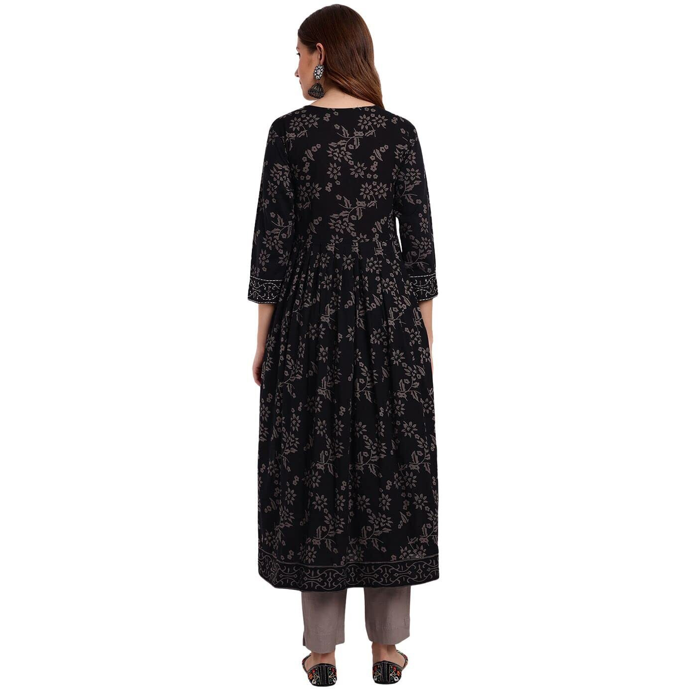 Rytras Women's Printed Nayra Cut Kurta(Black,3Xl)