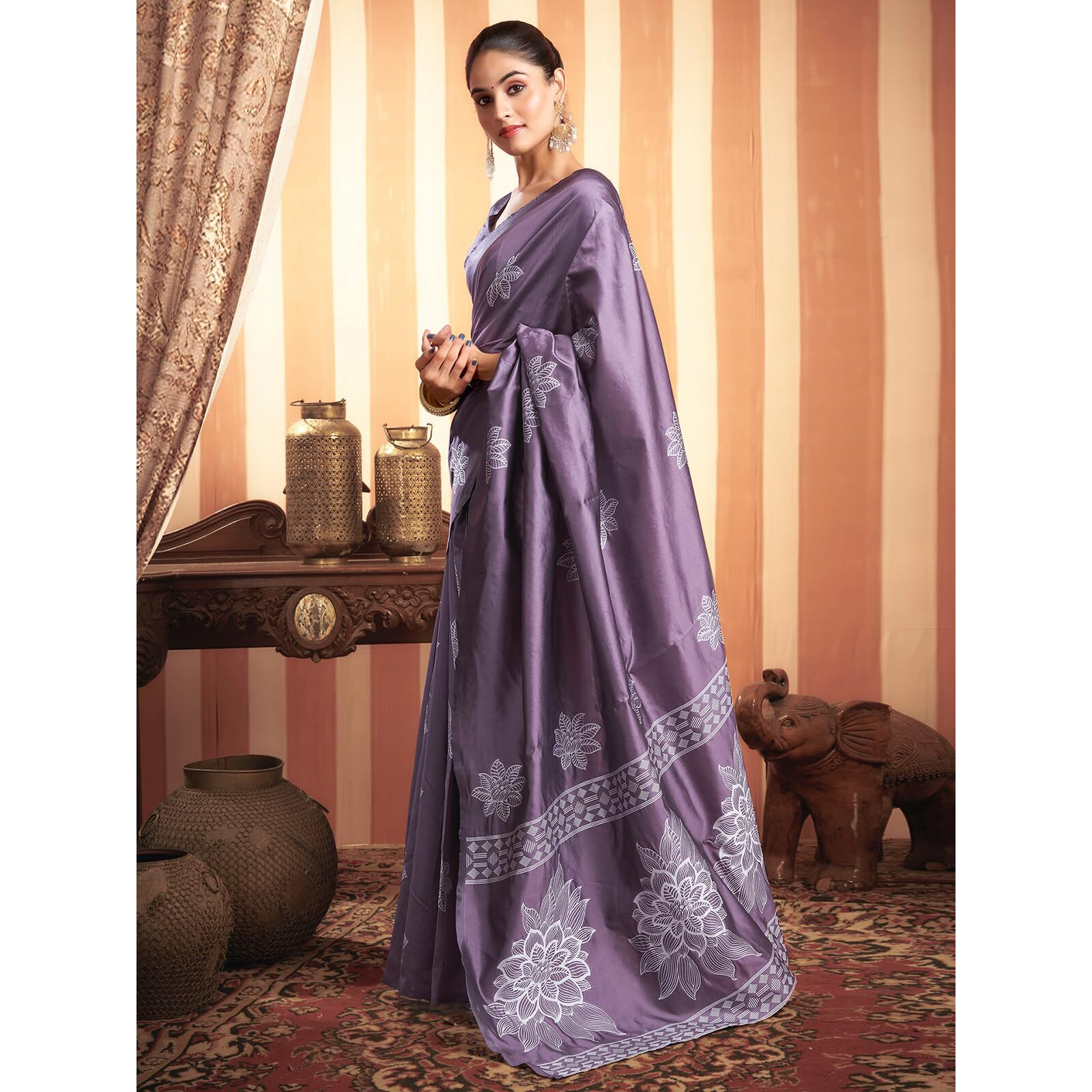 Satrani Women's Silk Blend Banarasi Jacquard Saree With Unstitched Blouse Piece (3882S198N_Dusty Purple3)