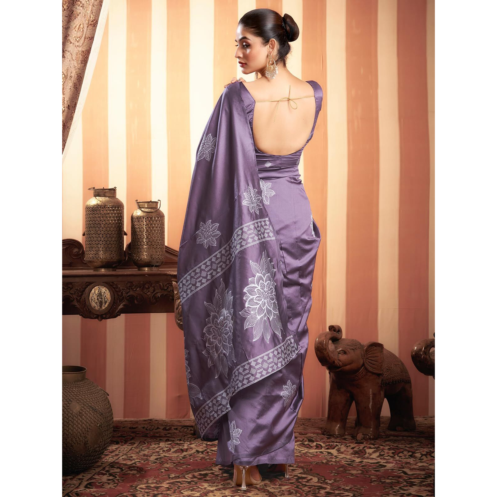 Satrani Women's Silk Blend Banarasi Jacquard Saree With Unstitched Blouse Piece (3882S198N_Dusty Purple3)