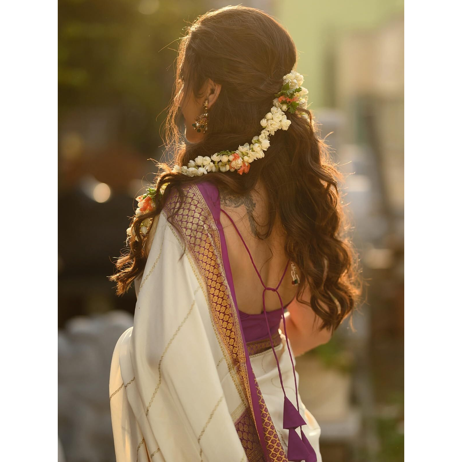Satrani Women's Silk Weaving Kanjivaram Saree With Unstitched Blouse Piece (4181S114N_Cream & Purple)