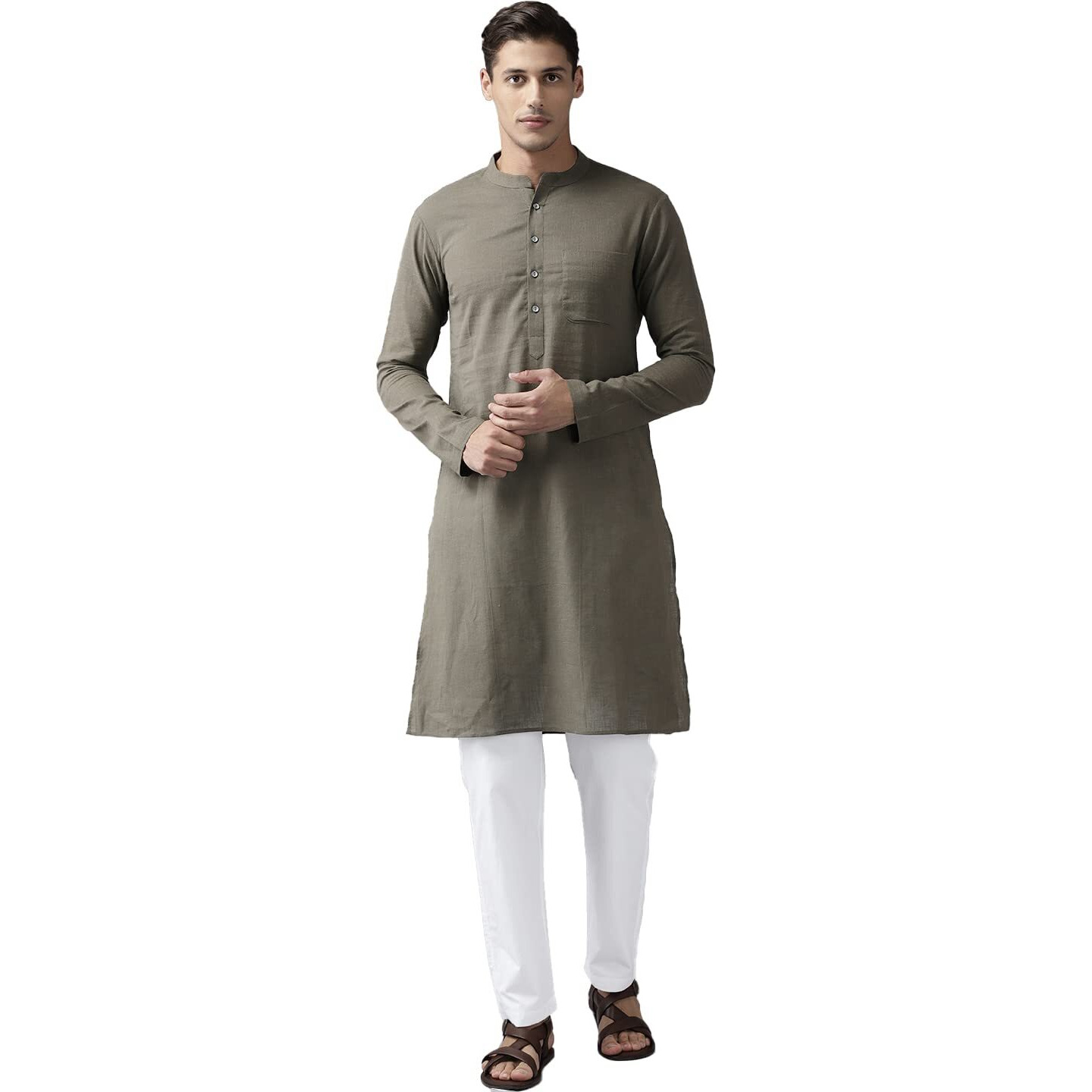 See Designs Men's Khaki Cotton Straight Kurta With Slub Effect - Sdkt1015M (M)
