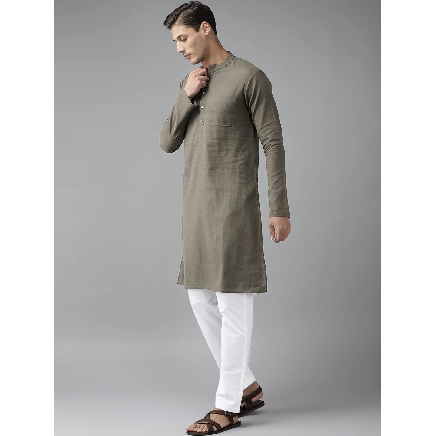 See Designs Men's Khaki Cotton Straight Kurta With Slub Effect - Sdkt1015M (M)