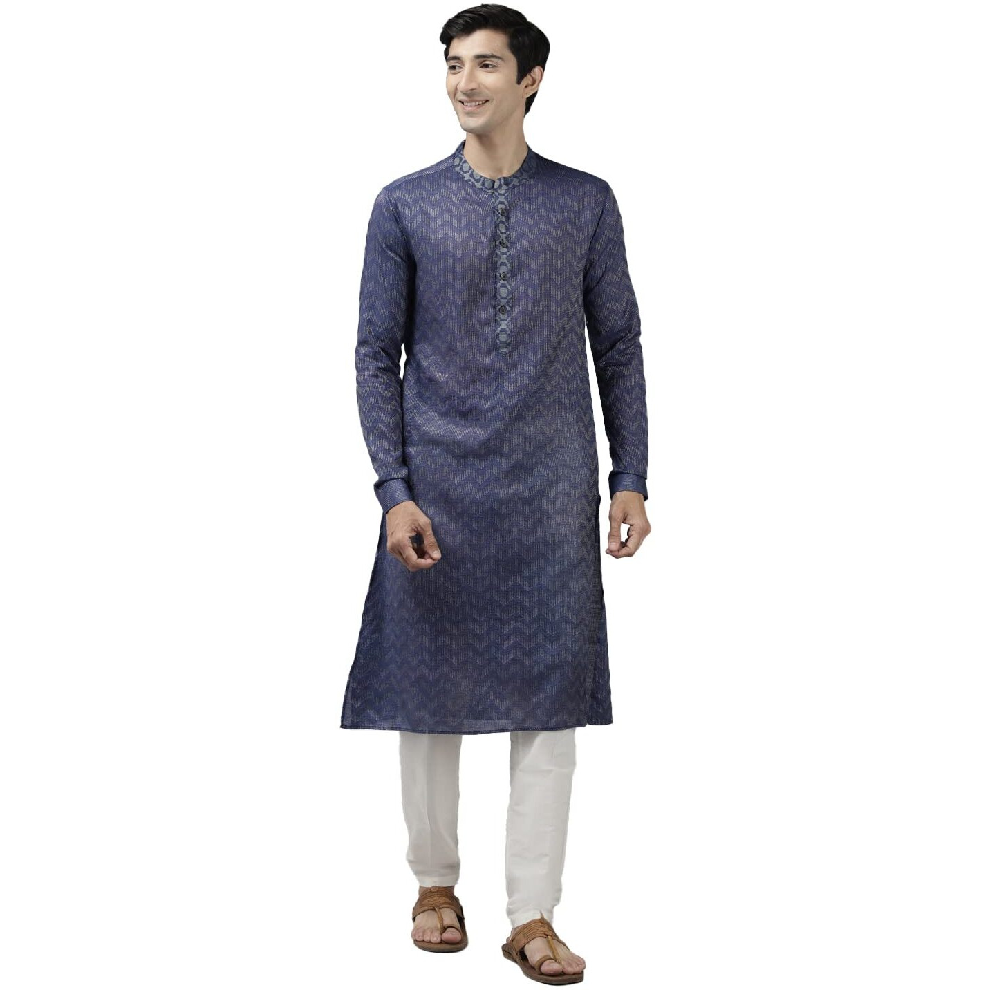 See Designs Blue & White Regular Fit Self Pattern Kurta Set_Sdkt105001S