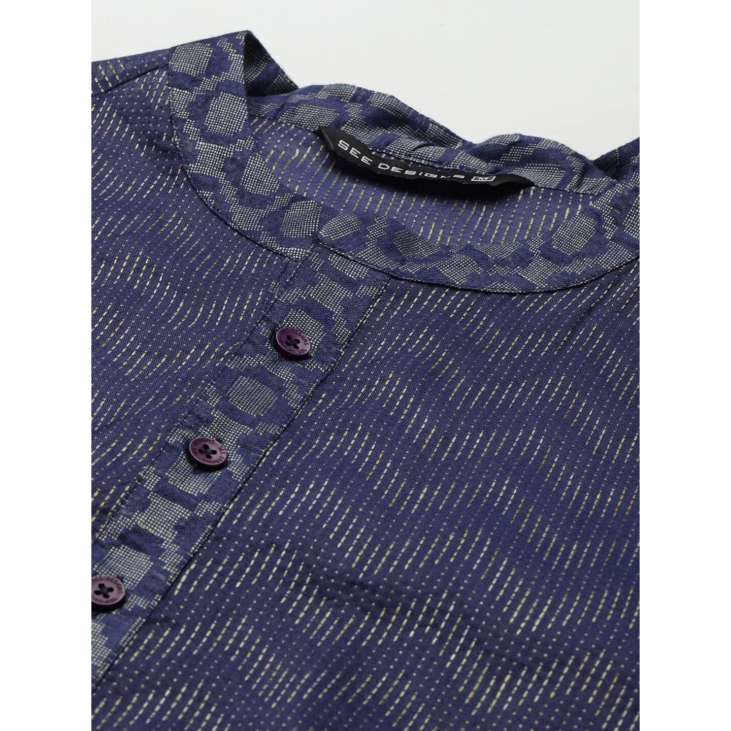 See Designs Blue & White Regular Fit Self Pattern Kurta Set_Sdkt105001S