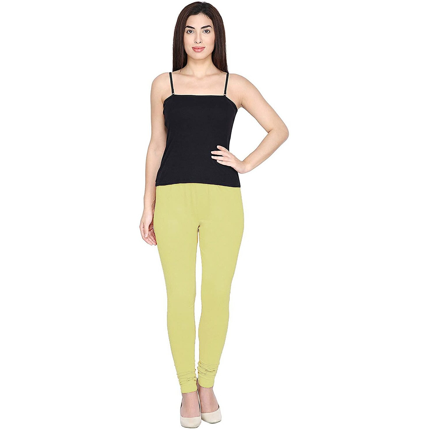 Shasmi Women's Stretch Leggings Com Chudidar Yellow Light 105_Lime Zest_M