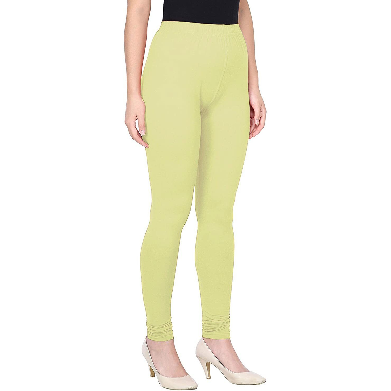 Shasmi Women's Stretch Leggings Com Chudidar Yellow Light 105_Lime Zest_M