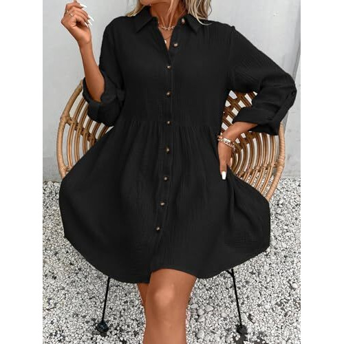 Tadkee Women's Polyester Classic Above The Knee Casual Dress (Fn-Pop-Dress-131-Black-S_Black