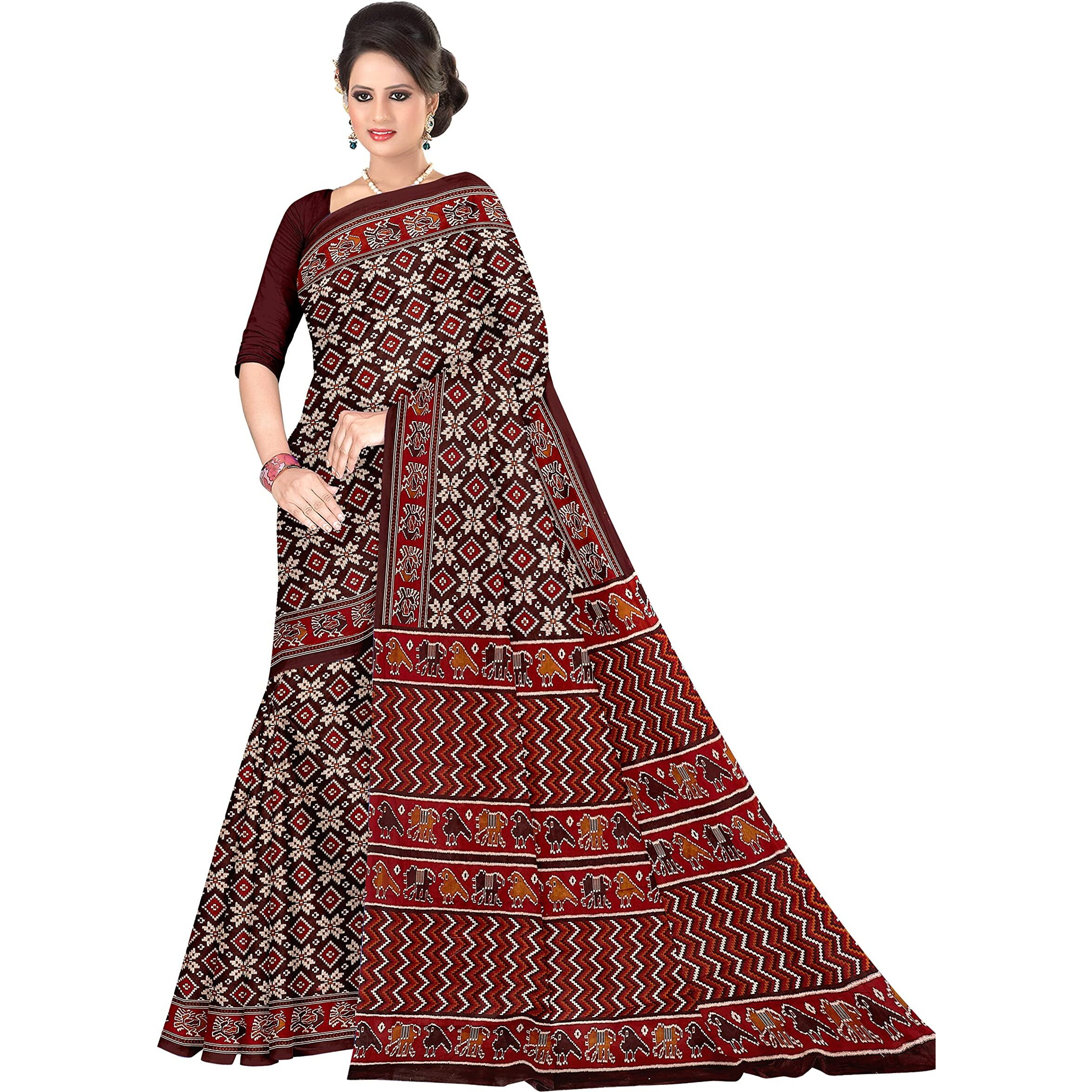 Tamaira Fashion Women's Plain Weave Pure Cotton Saree Without Blouse Piece(Ab34_Dark Chocolate)