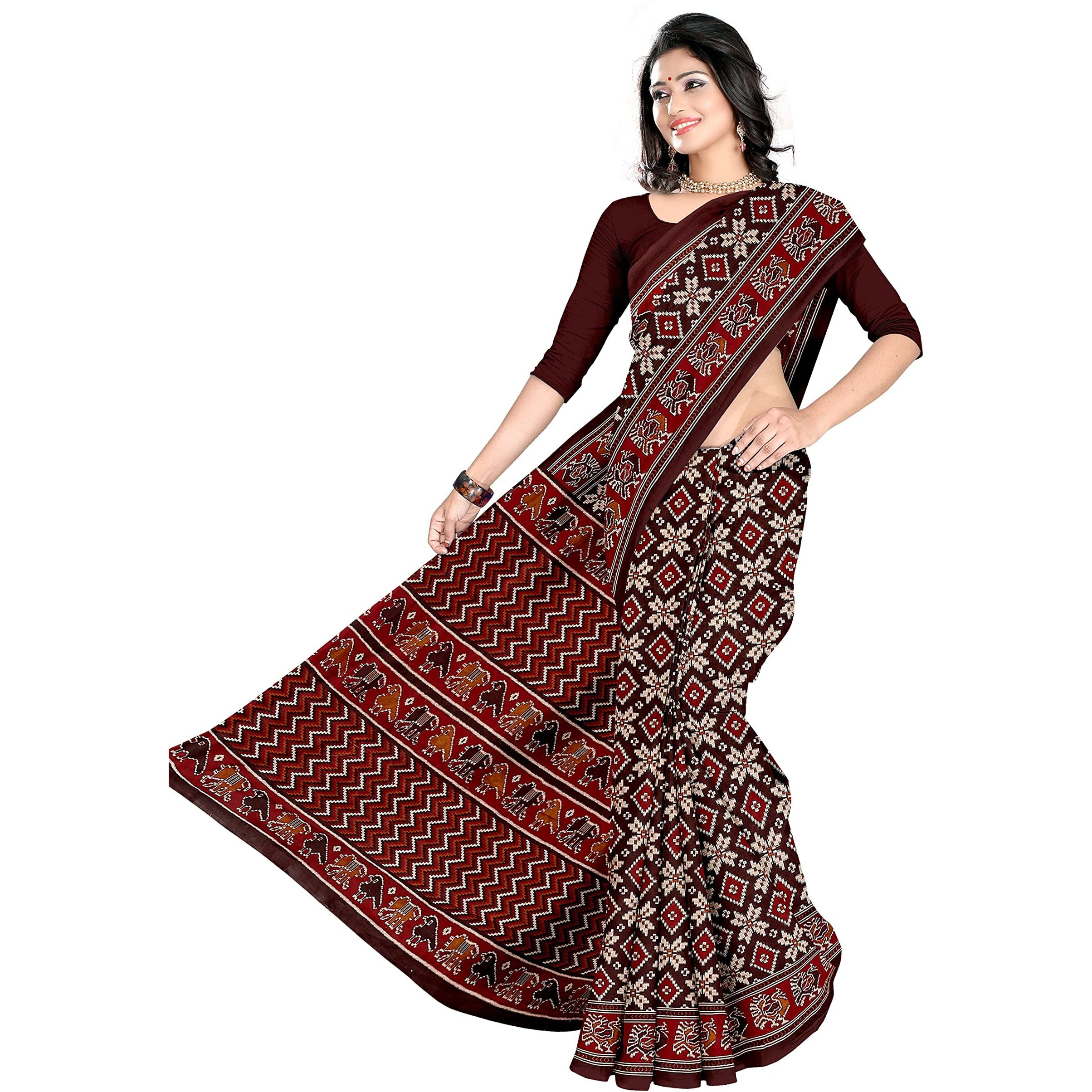 Tamaira Fashion Women's Plain Weave Pure Cotton Saree Without Blouse Piece(Ab34_Dark Chocolate)