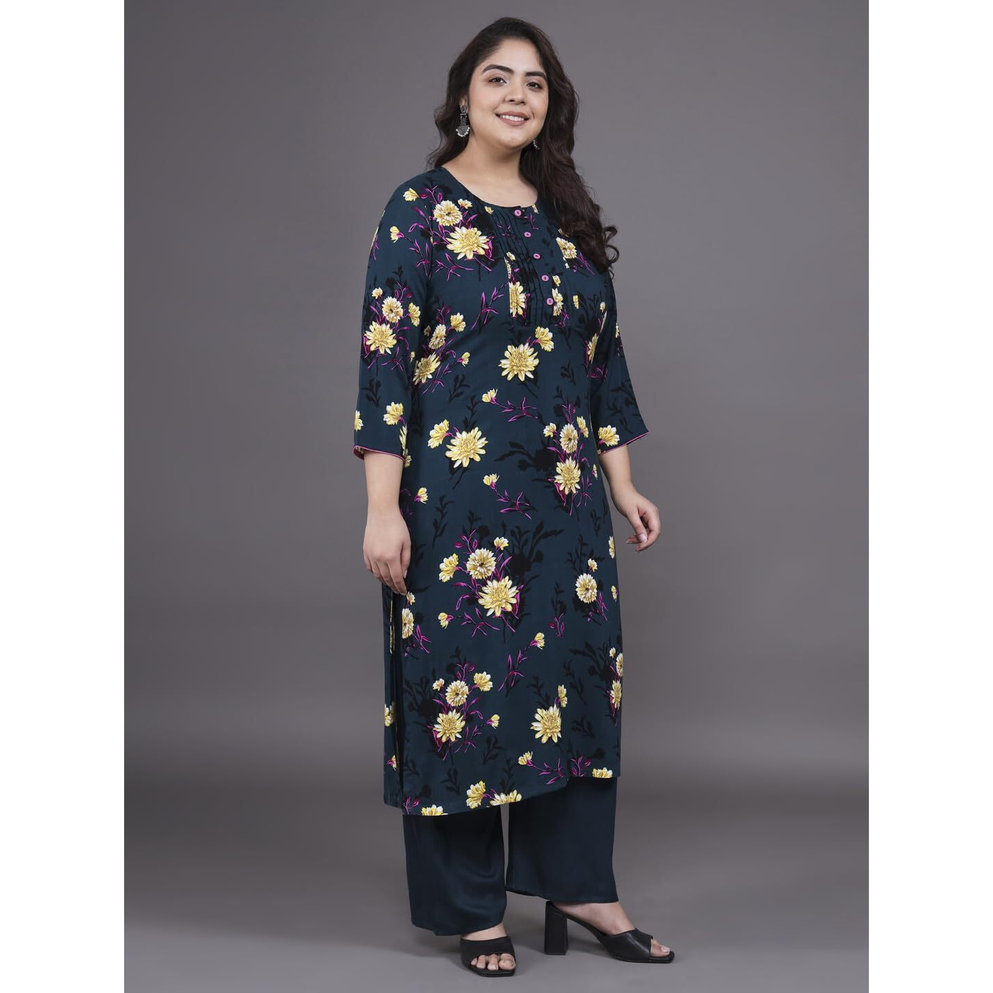 Tissu Women's Plus Size Navy Floral Printed Kurta & Palazzo With Dupatta (T_683_Dark Blue_7Xl)