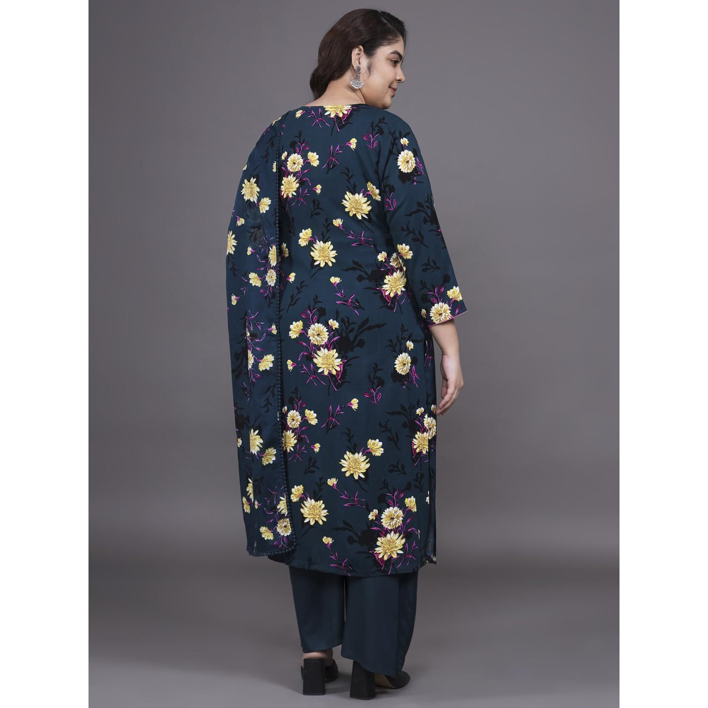 Tissu Women's Plus Size Navy Floral Printed Kurta & Palazzo With Dupatta (T_683_Dark Blue_7Xl)