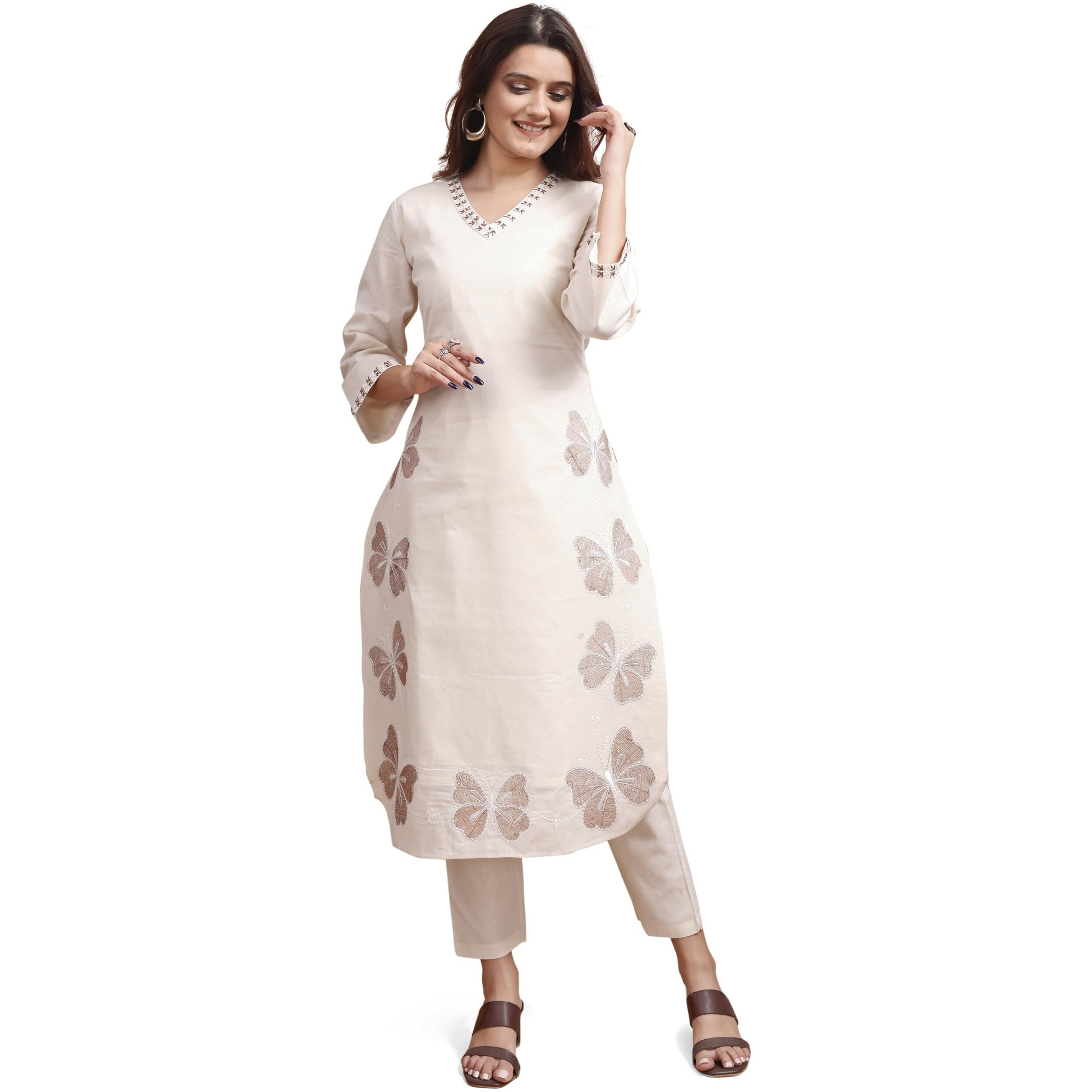 Womanista Women's Linen Solid Regular Set (Co-Ords_9120_Off White_L)