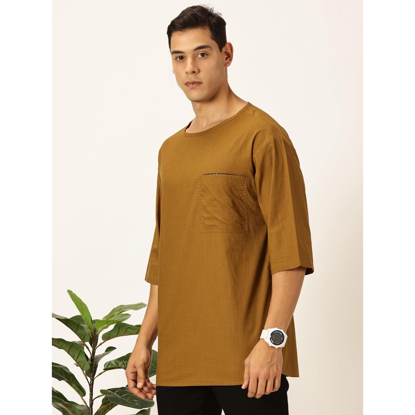 Thomas Scott Men's Linen Relaxed Shirt (Ts1525_Brown