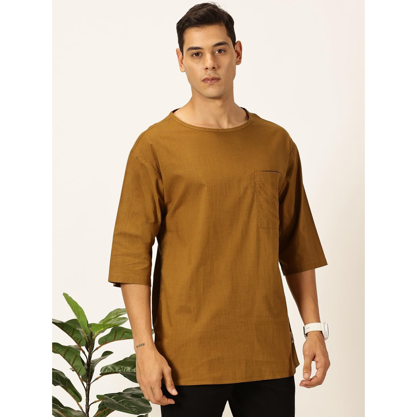 Thomas Scott Men's Linen Relaxed Shirt (Ts1525_Brown