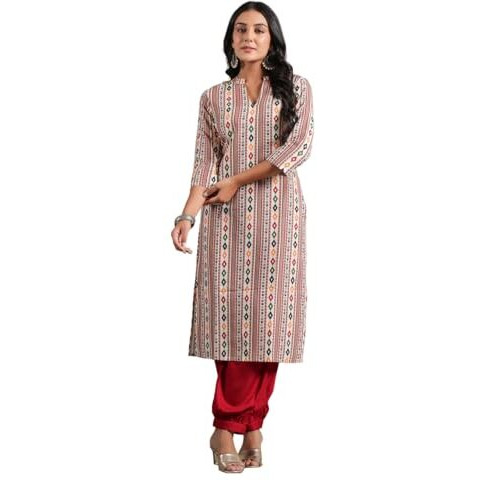 Anubhutee Women's Viscose Rayon Ethnic Motifs Printed Pink Straight Kurta