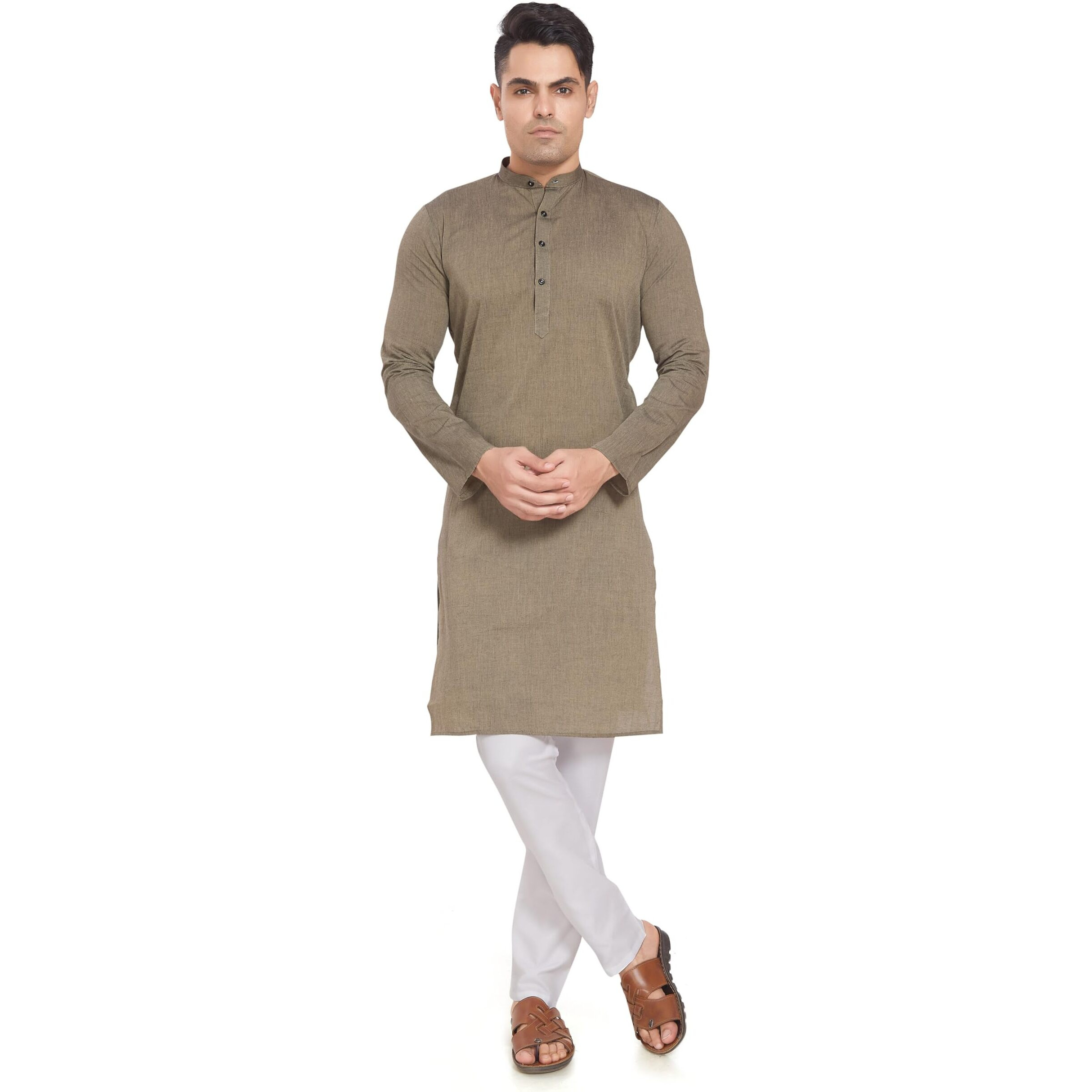 Divisive Men's Pure Cotton Only Regular Fit Long Kurta (Dkrt302_Xxxl_Stone Grey)
