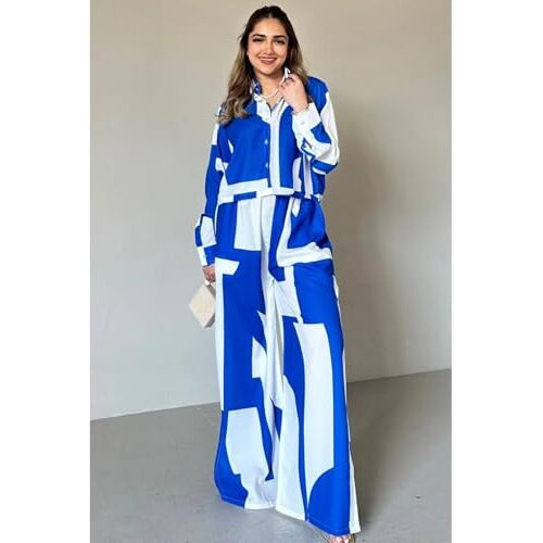 Greciilooks Women Co Ord Set For Women | Co Ord Set For Women Stylish | Festive Co Ord Set For Women | Travel Co Ord Set For Women | Full Sleeve Women Co Ord Set (In, Alpha, L, Regular, Blue)