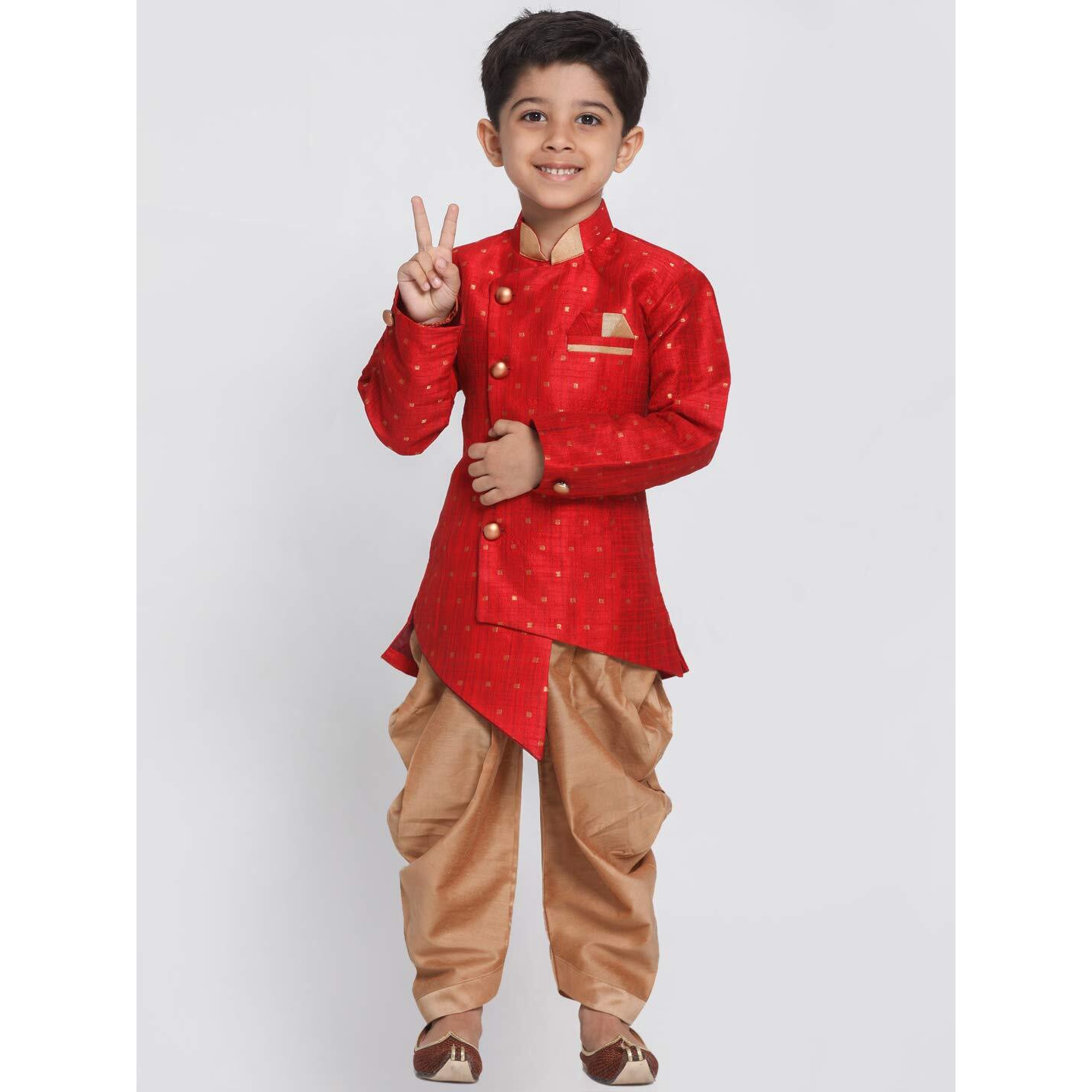Jbn Creation Boys' Maroon And Rose Gold Silk Blend Sherwani And Dhoti Pant Set_Jbnbiw014Mancdrg_28